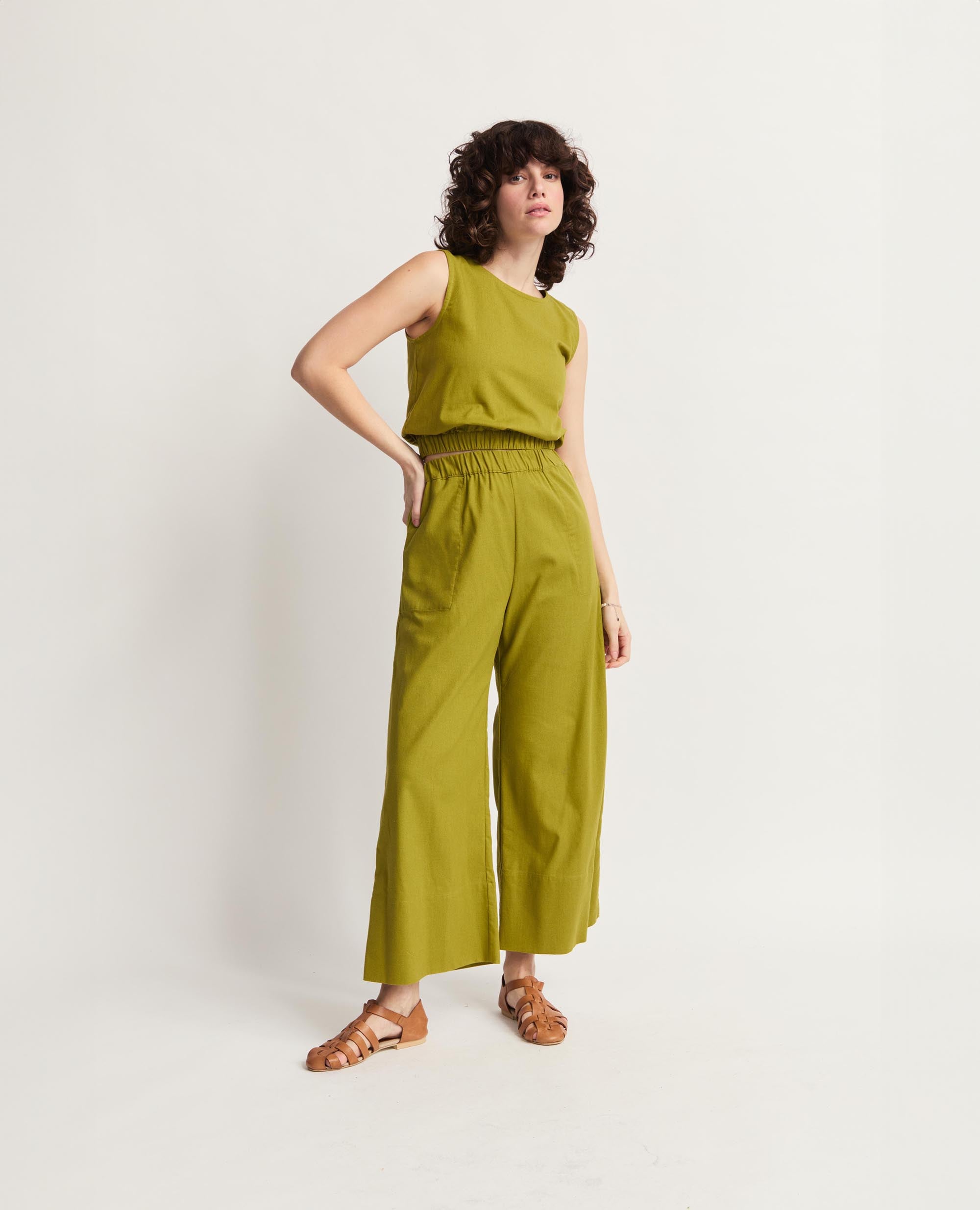 Oshun Pants | Relaxed Fit Wide Length Pants | Chartreuse
