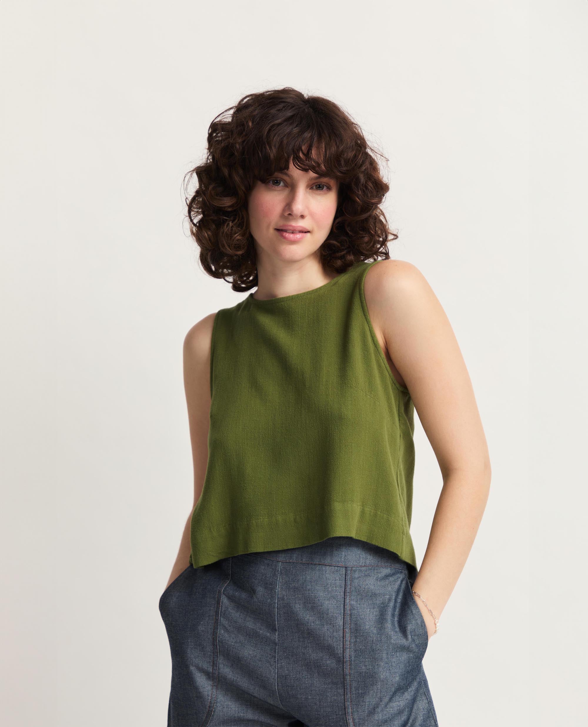 Didi | Sleeveless Open Back Tank Blouse | Moss Green