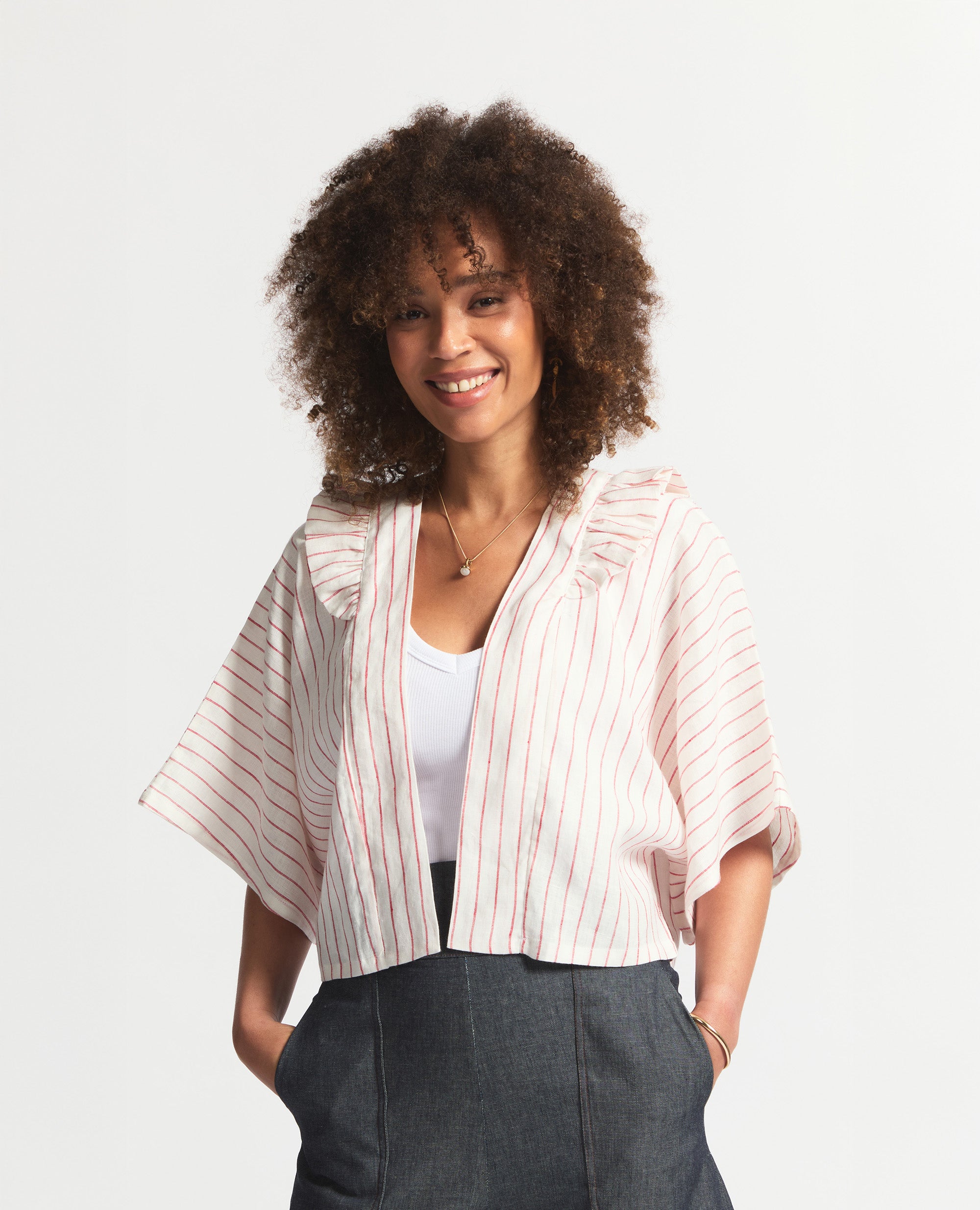 Karien | Summer Jacket | White & Red Stripe
