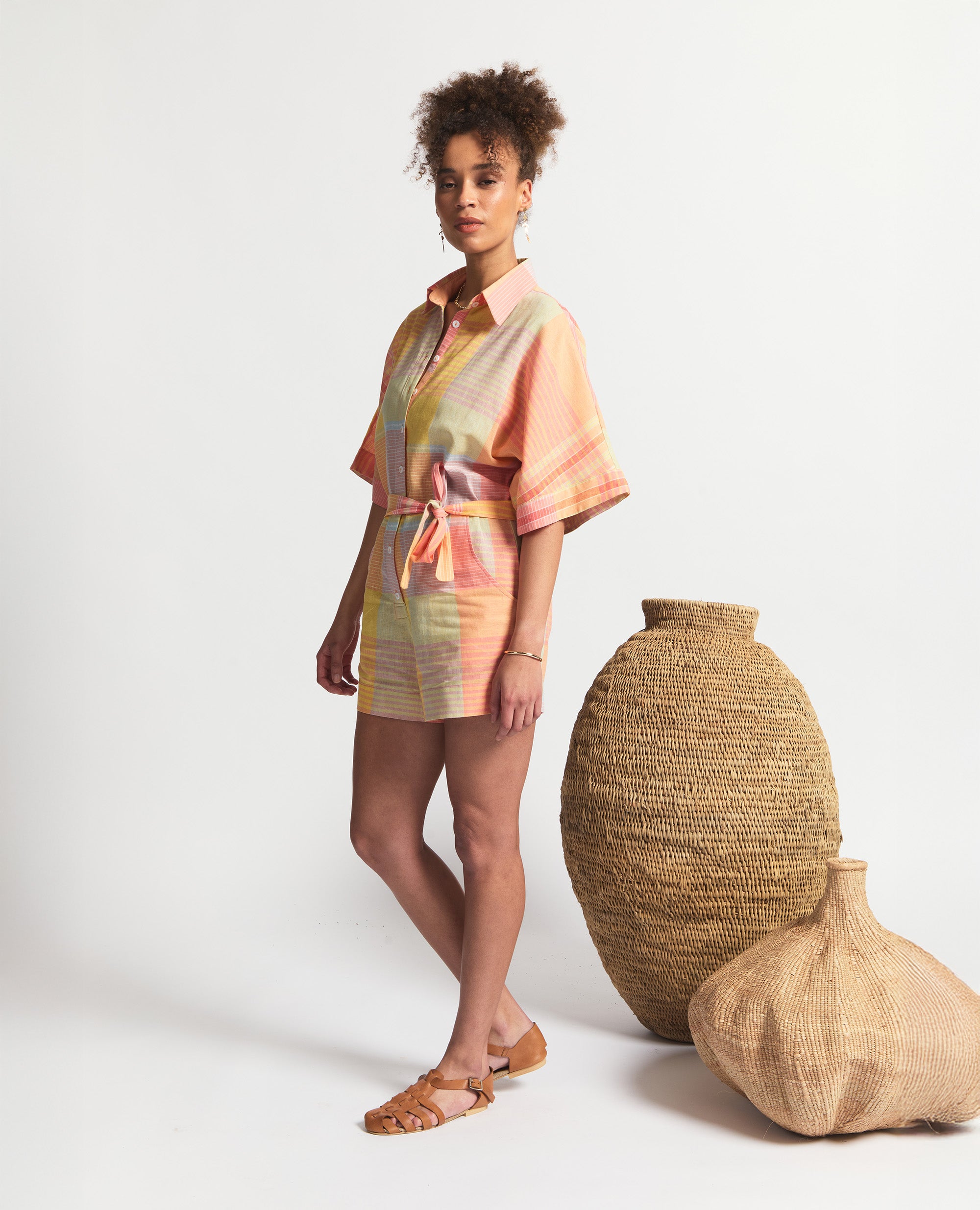 Rue | Playsuit | Tangerine Check