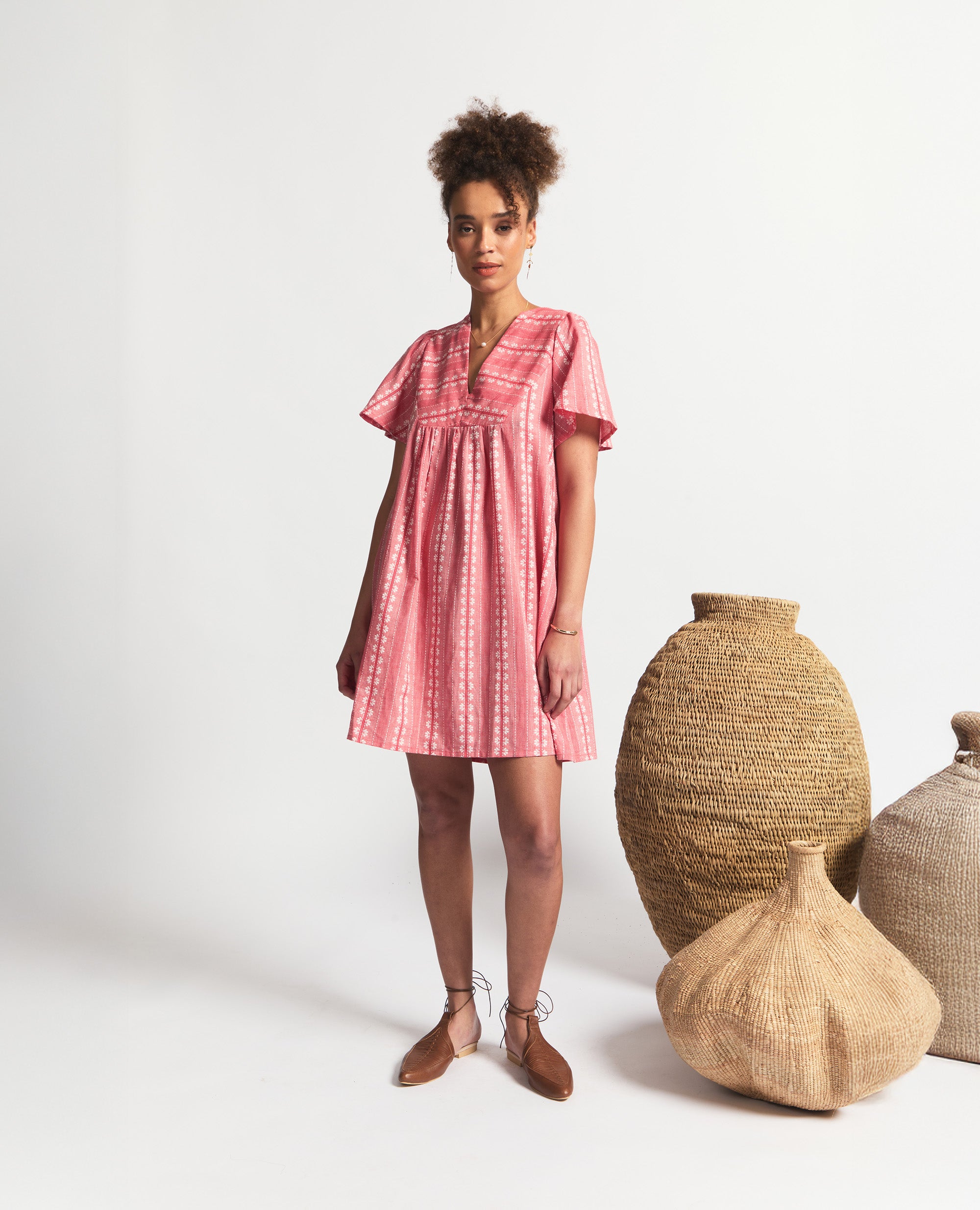 Aurora | Flutter Sleeve Dress | Red Flower