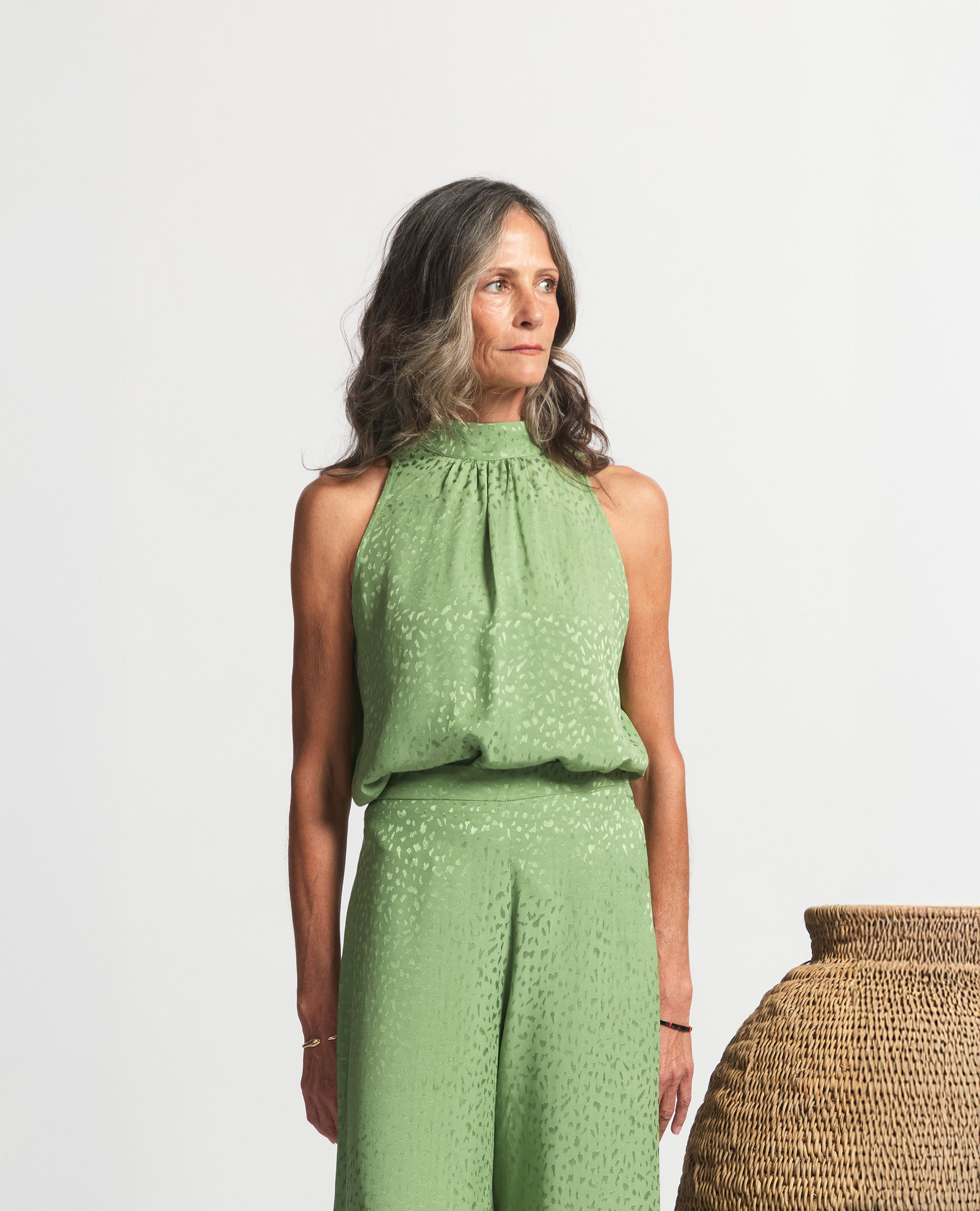 Lavalli | Sleeveless High-Neck Blouse | Watercress