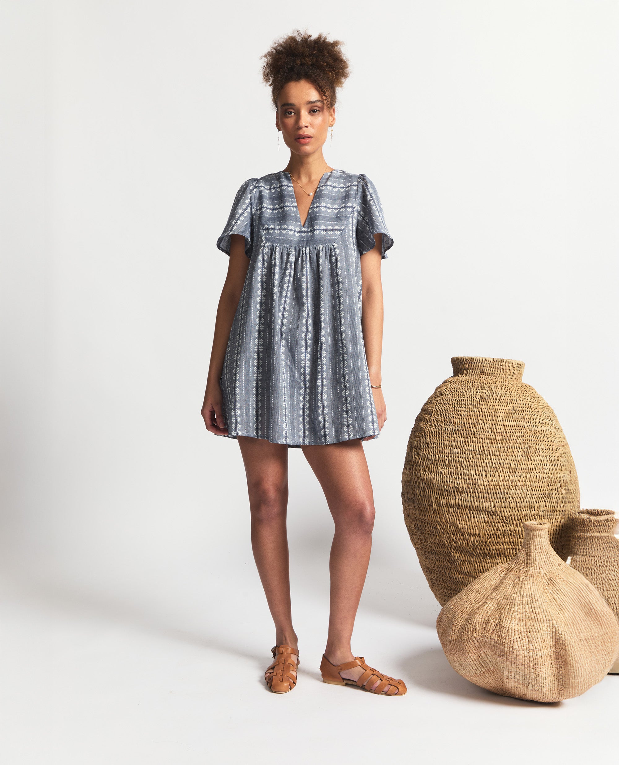 Aurora | Flutter Sleeve Dress | Navy Flower