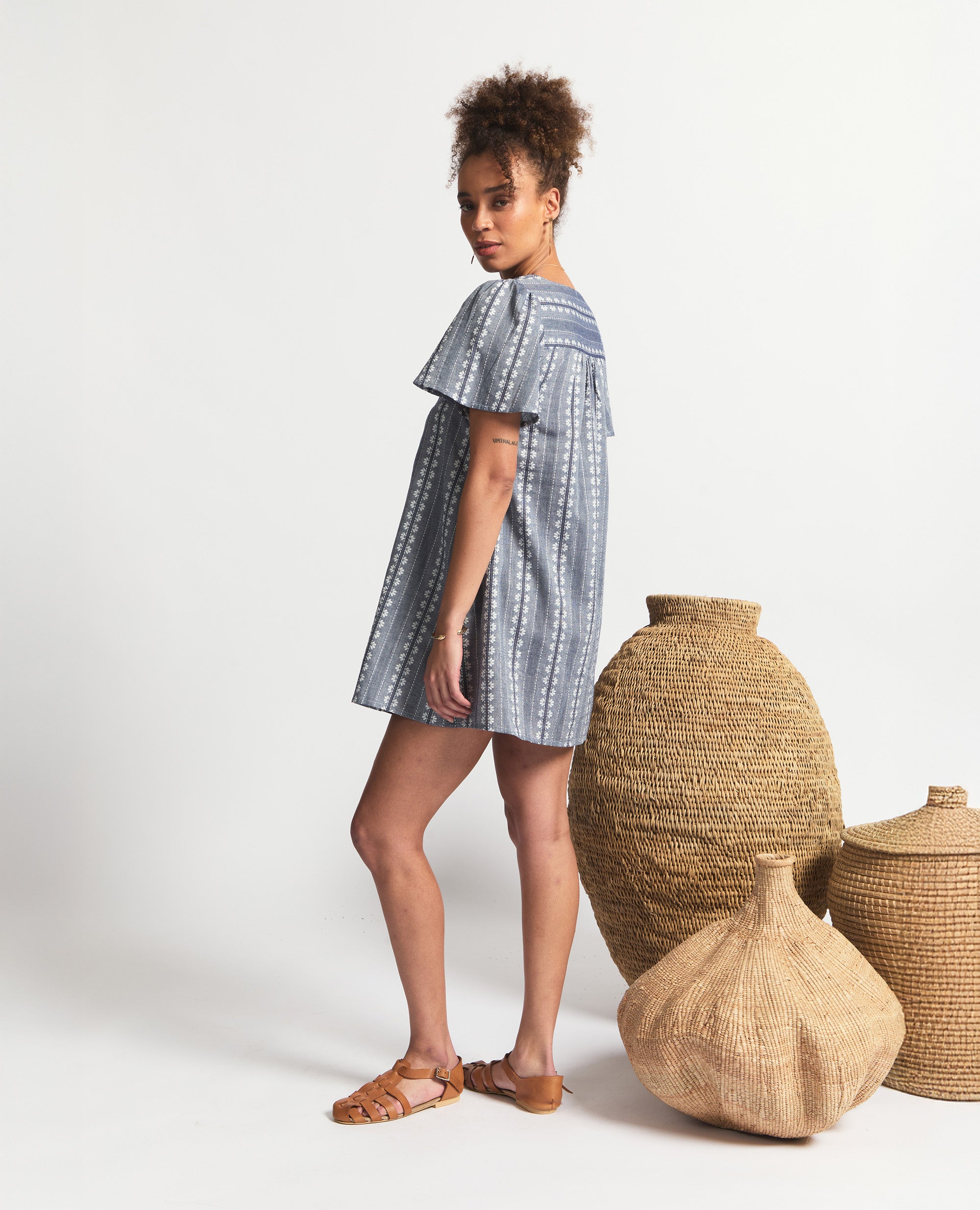 Aurora | Flutter Sleeve Dress | Navy Flower
