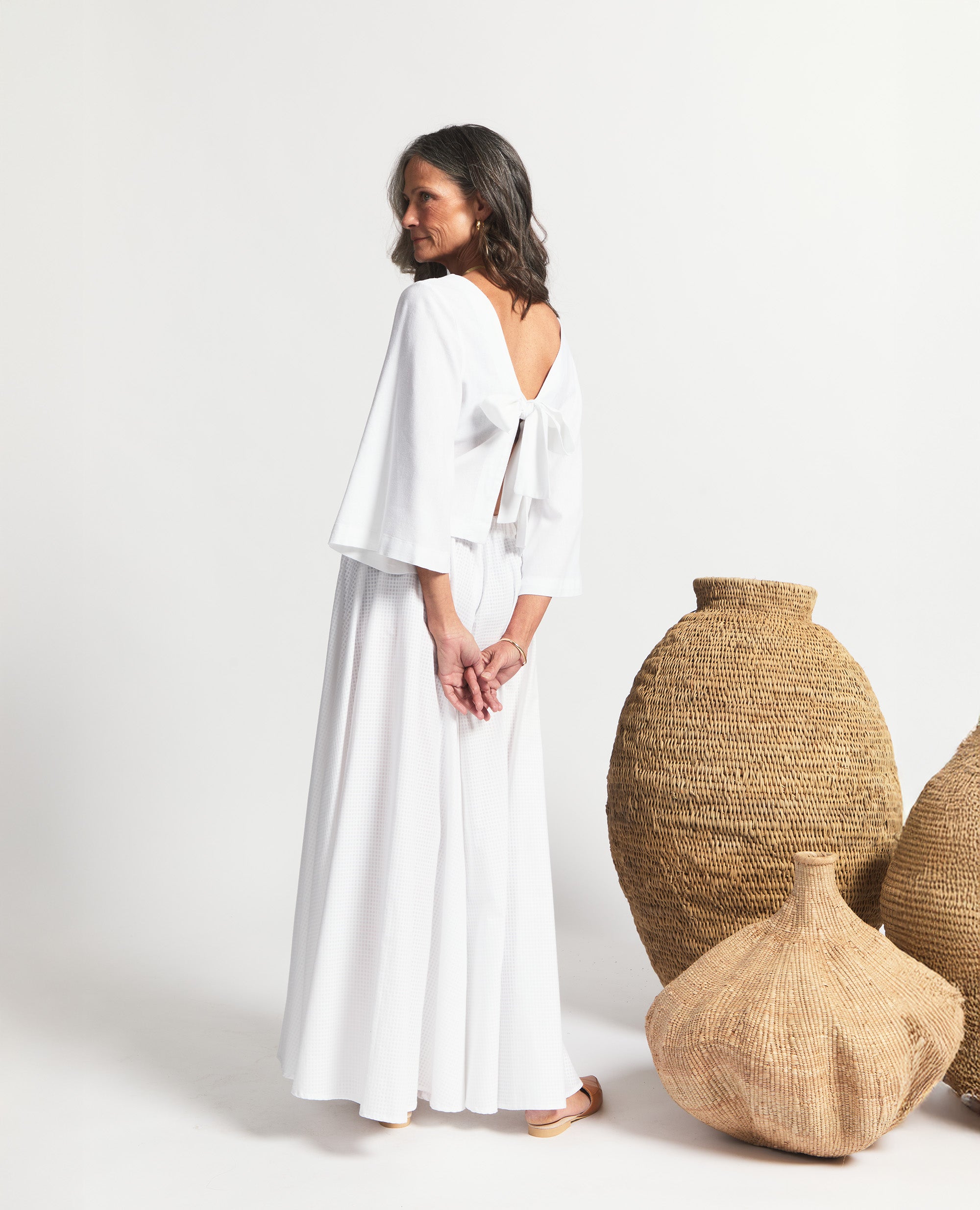Maxi | Skirt With Slits | White Check