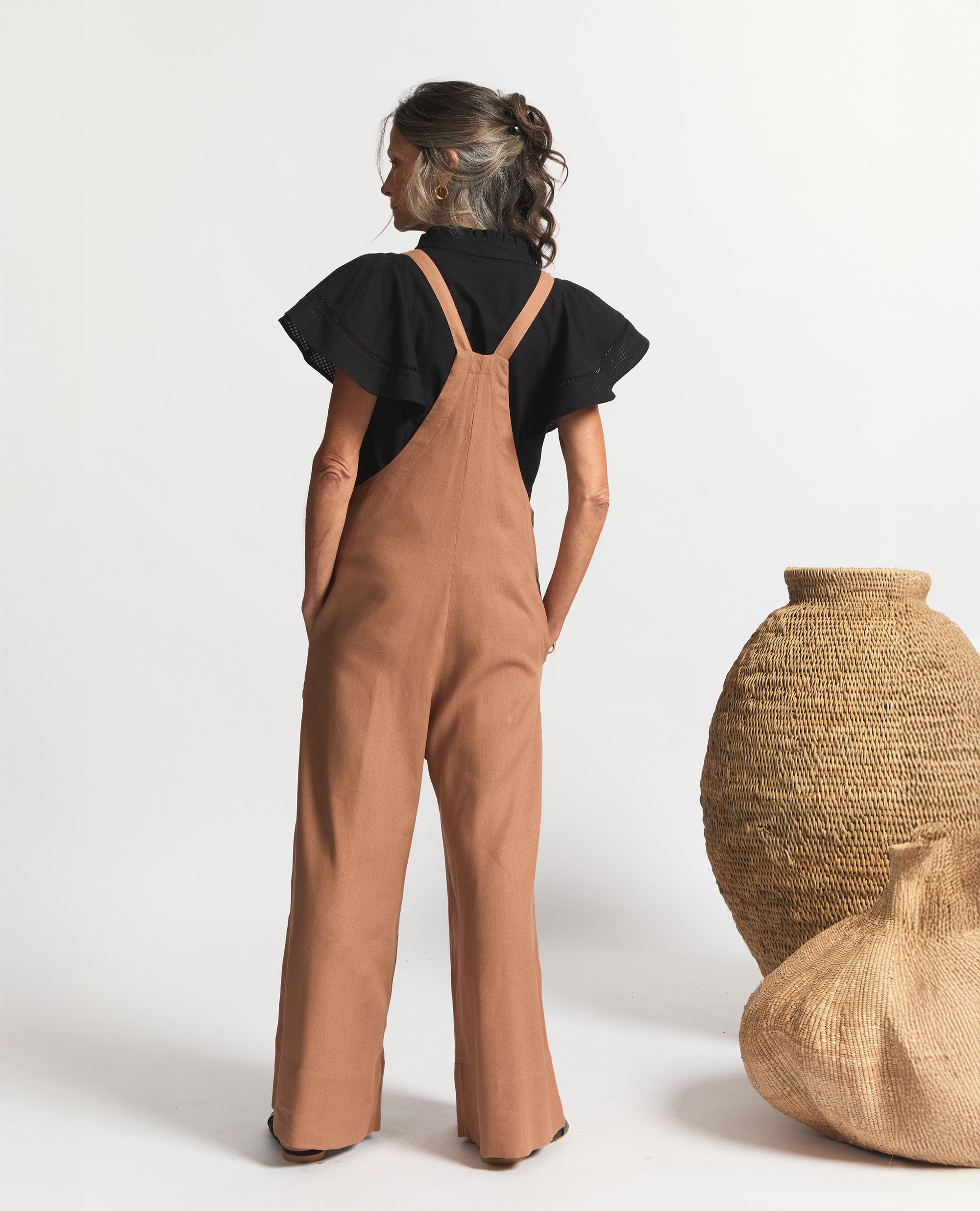 Nomi | Wide Leg Dungaree | Brick