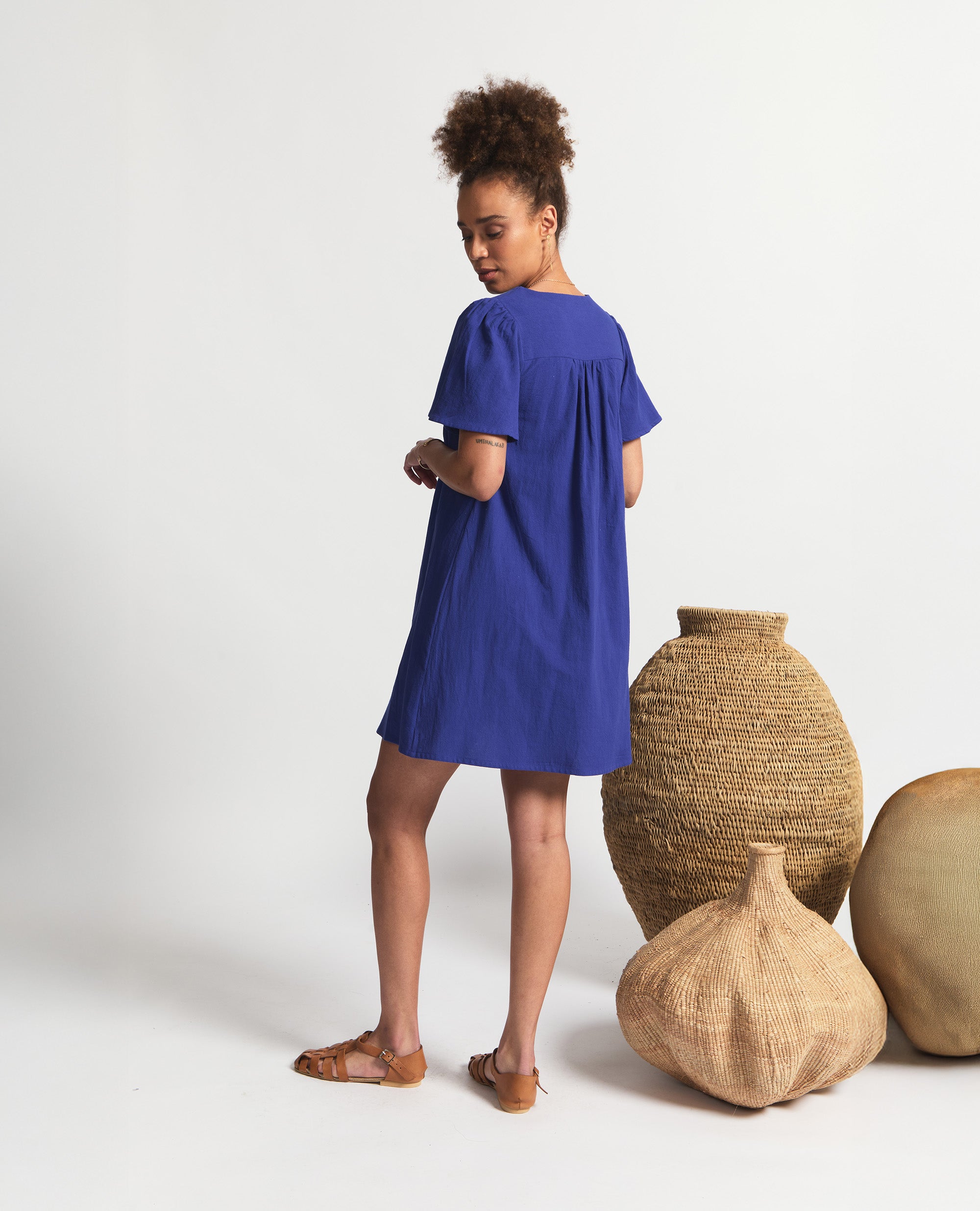 Aurora | Flutter Sleeve Dress | Indigo