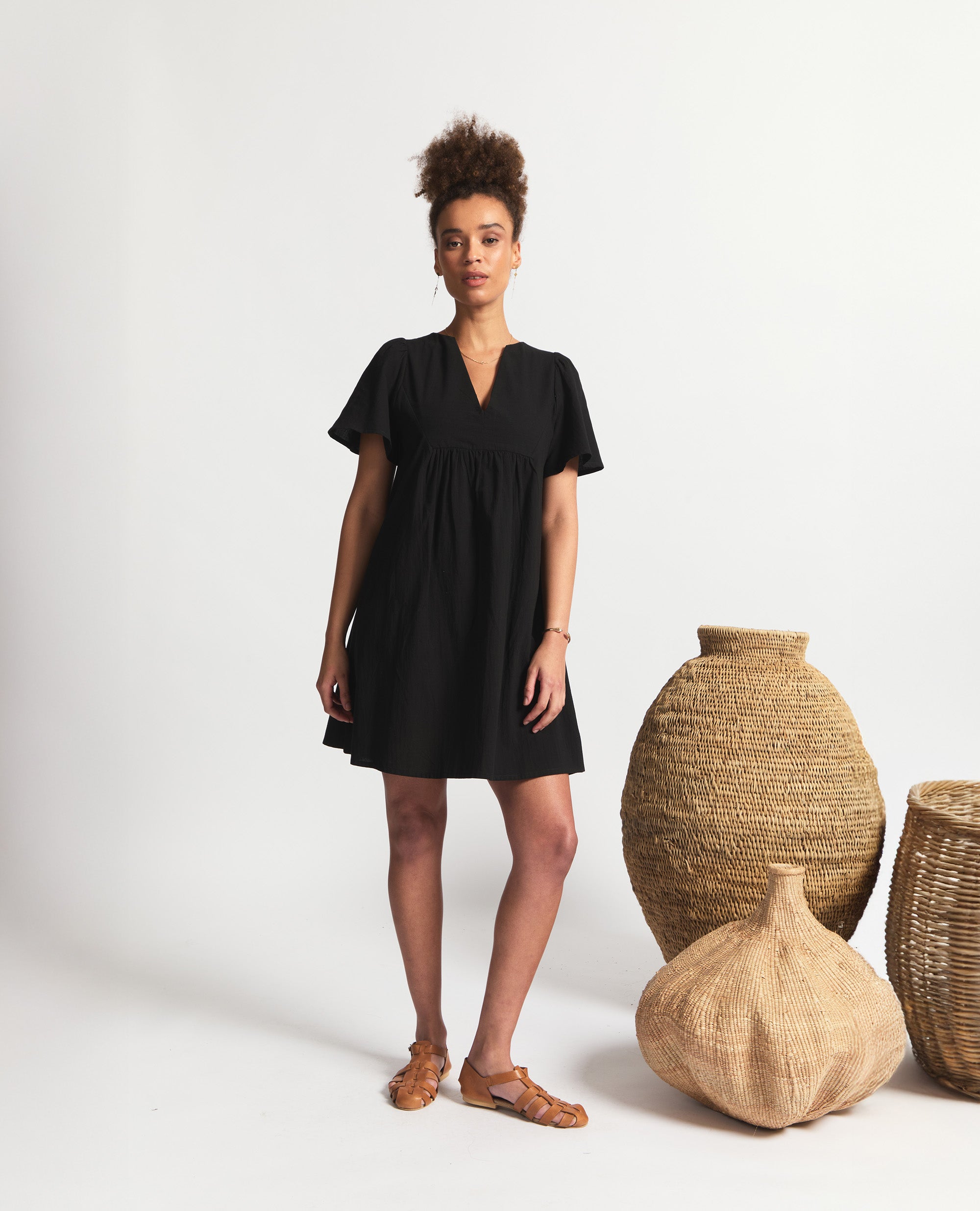 Aurora | Flutter Sleeve Dress | Black