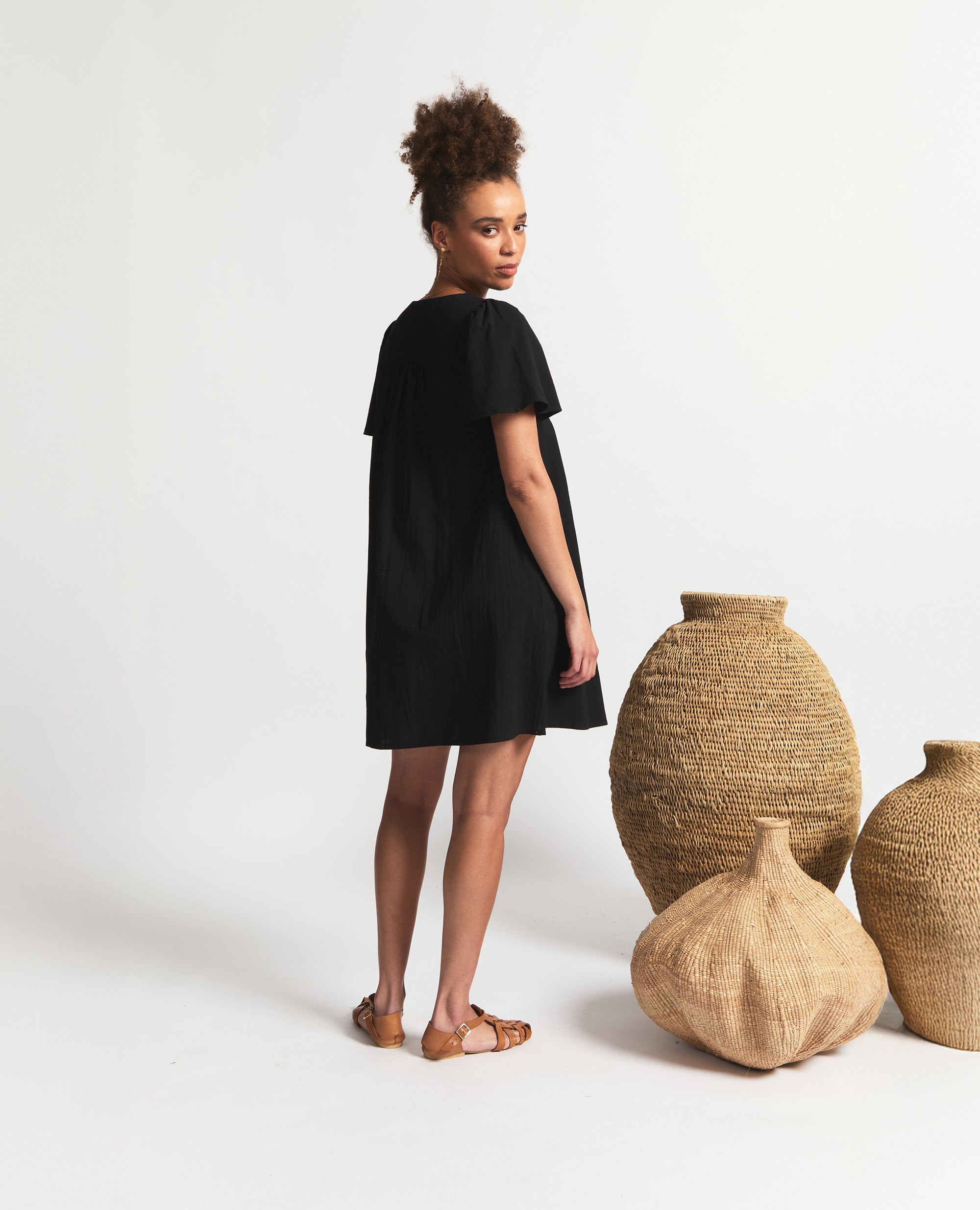 Aurora | Flutter Sleeve Dress | Black