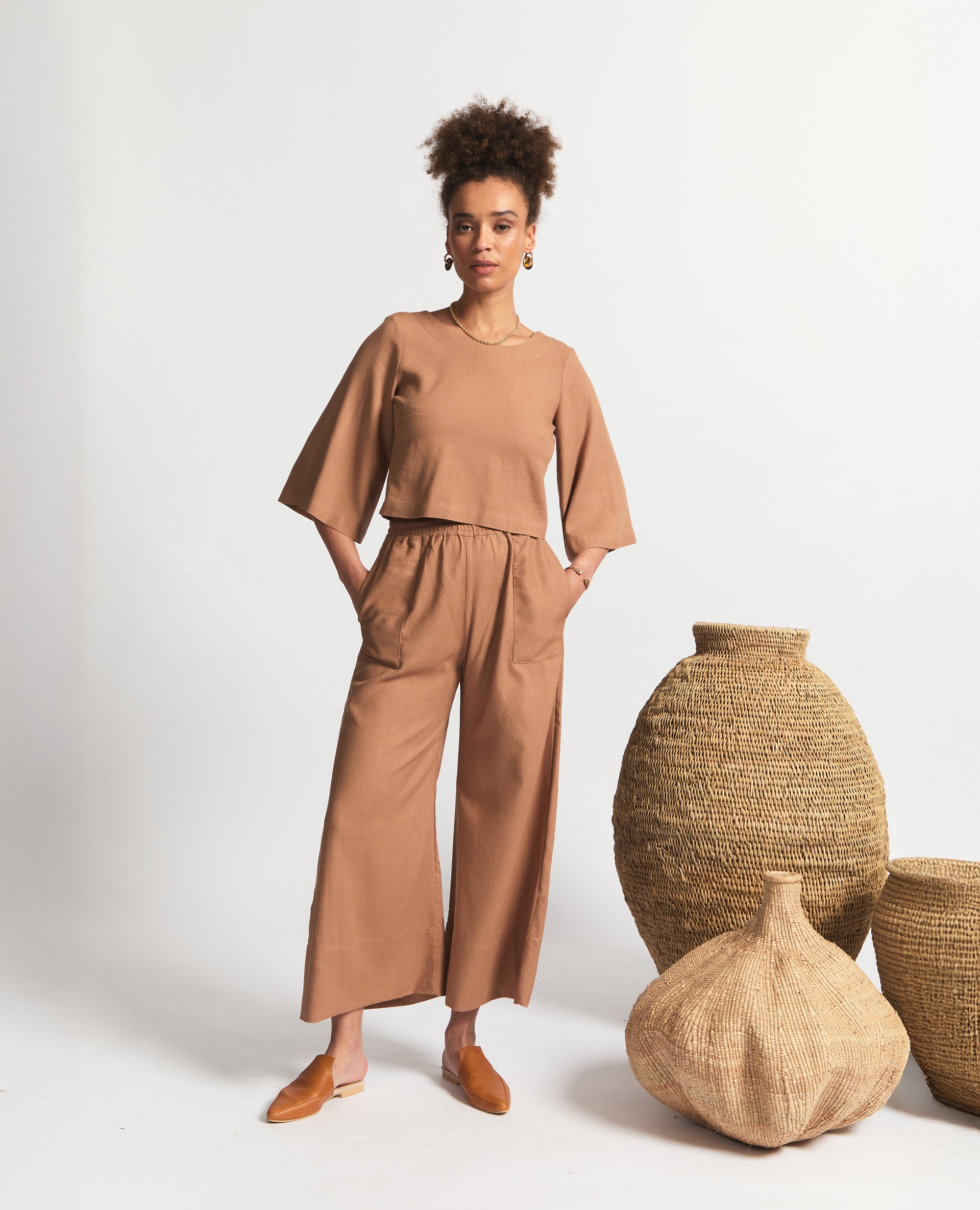 Oshun Pants | Relaxed Fit Wide Length Pants | Brick
