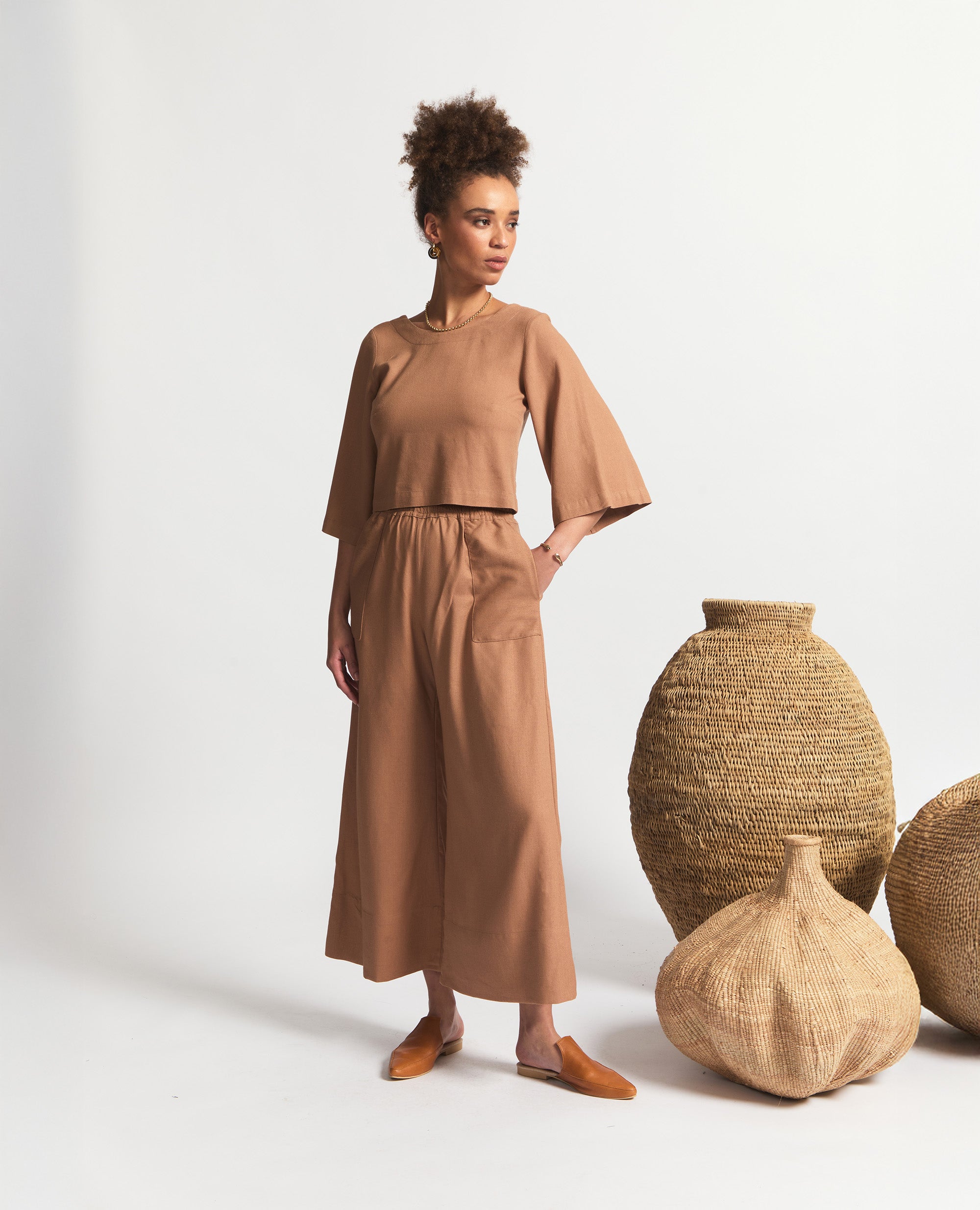 Oshun Pants | Relaxed Fit Wide Length Pants | Brick