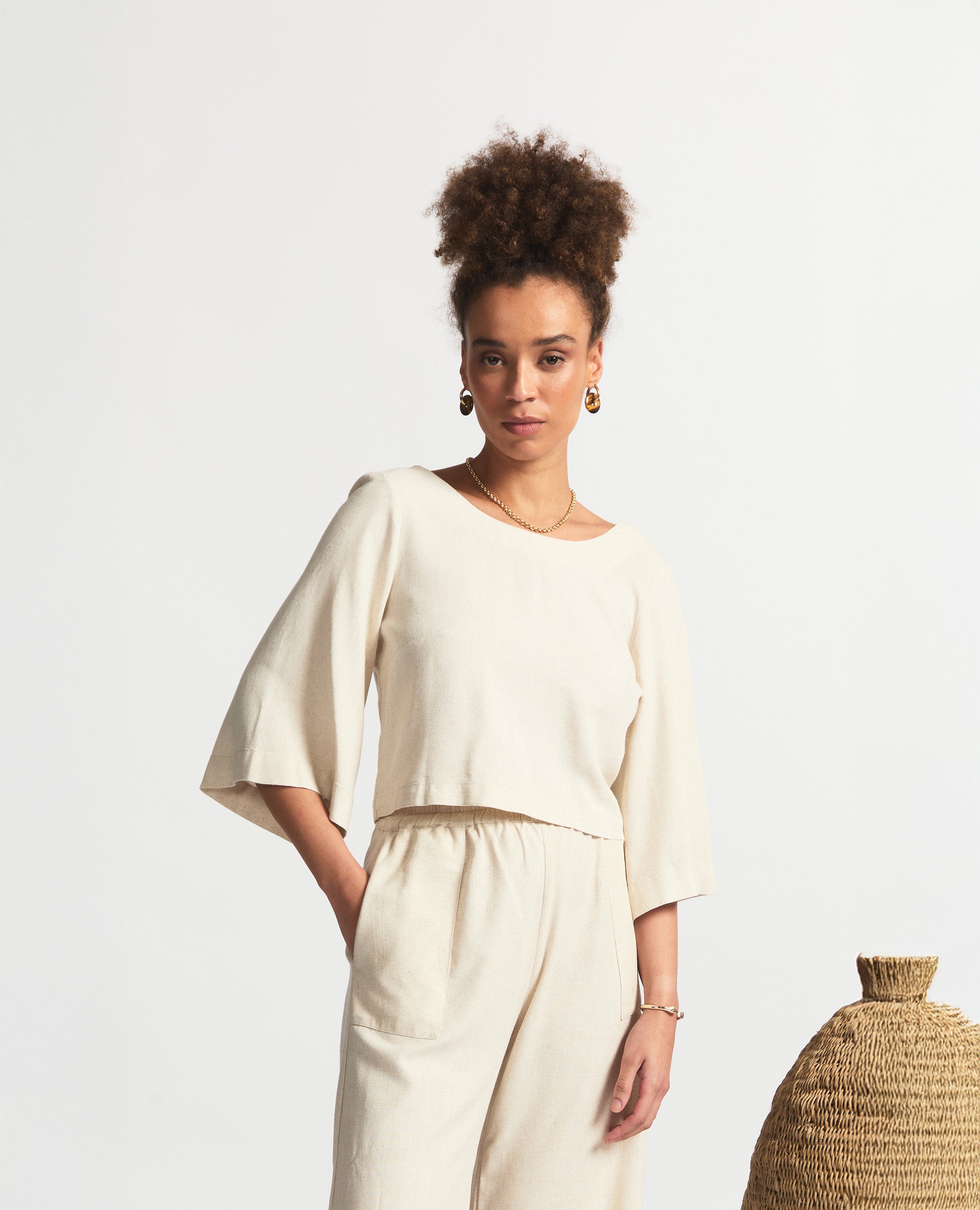 Dione | Three Quarter Flare Sleeve | Natural