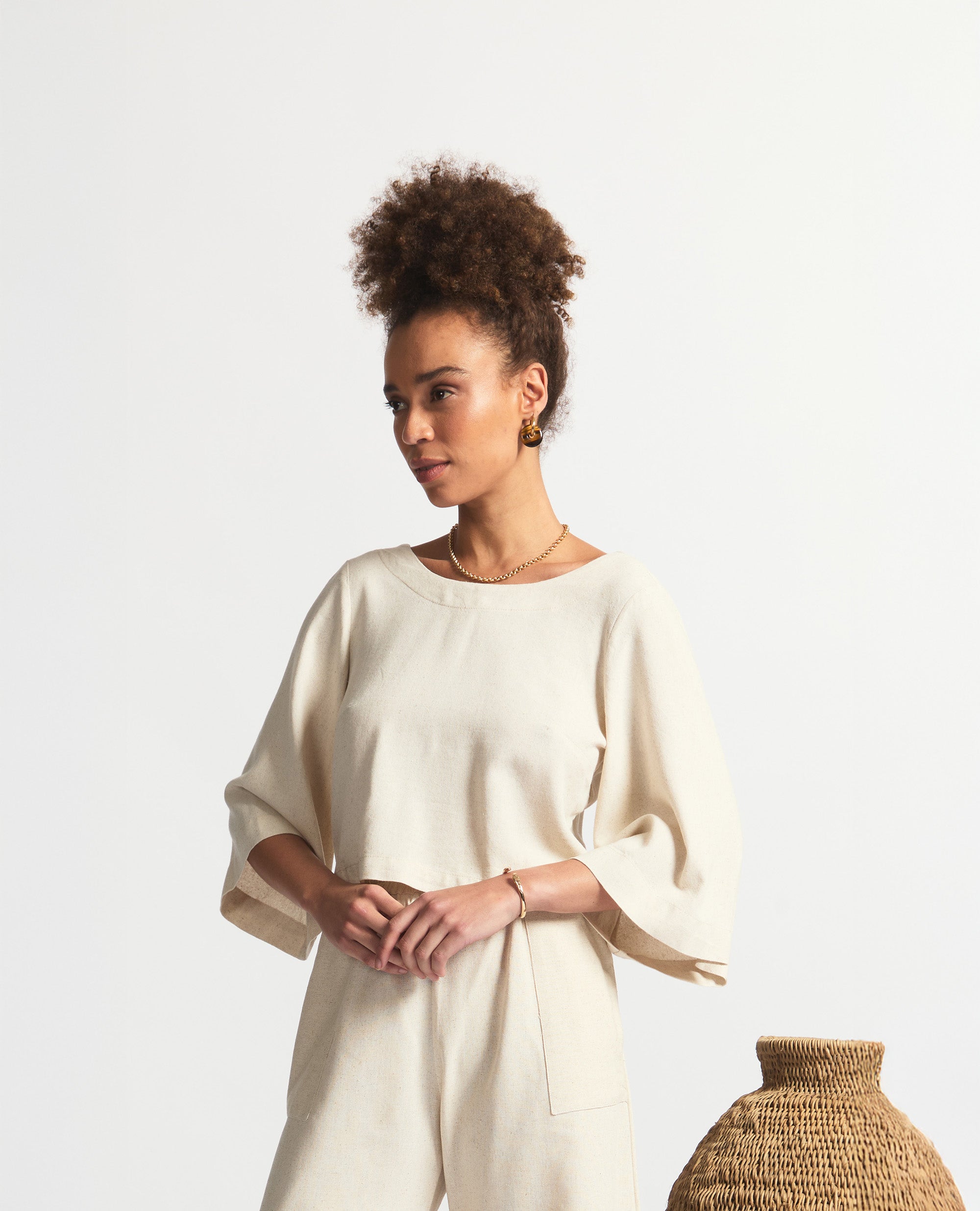 Dione | Three Quarter Flare Sleeve | Natural