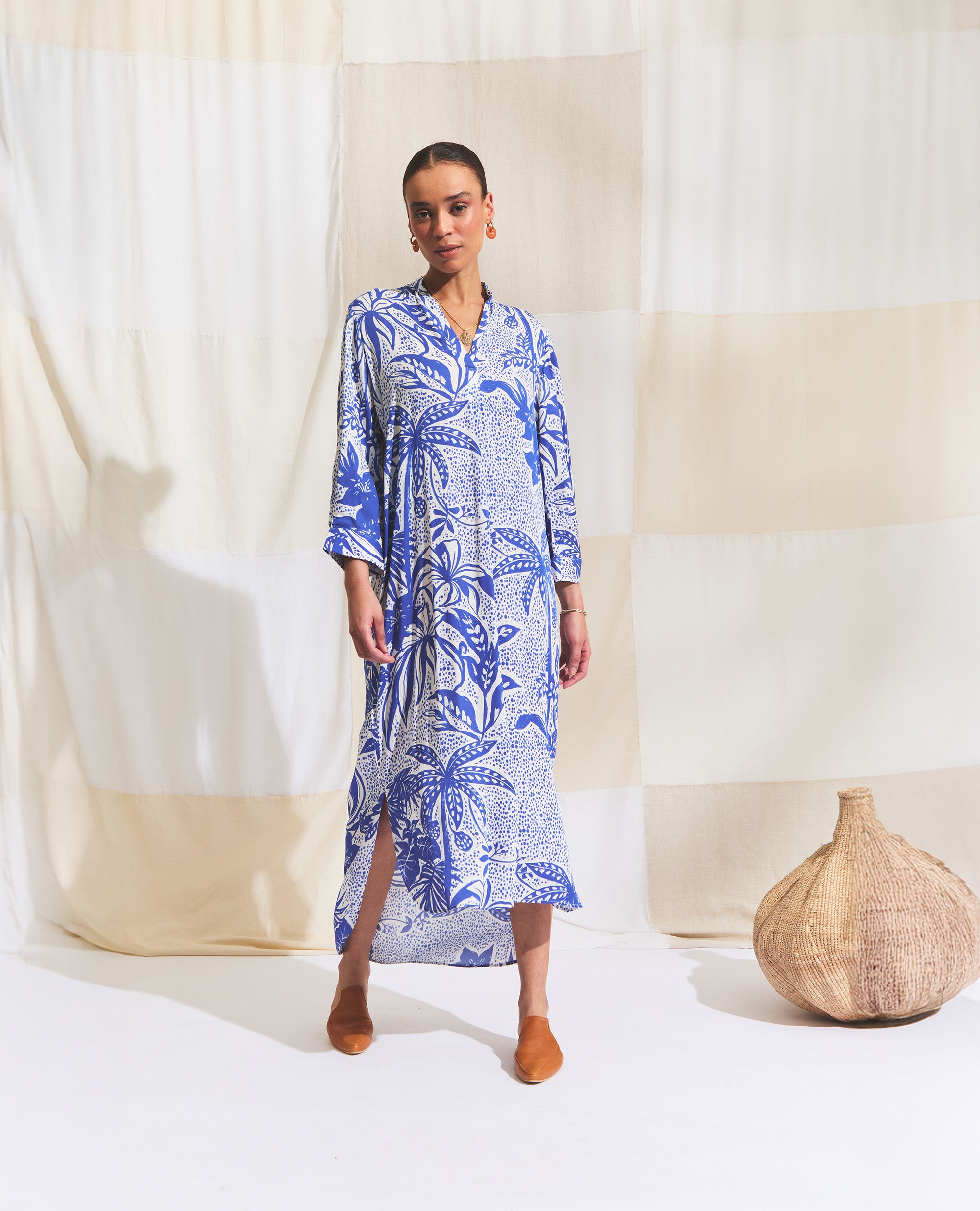 Zanzi | Relaxed Dress | Cobalt & Ecru Jungle