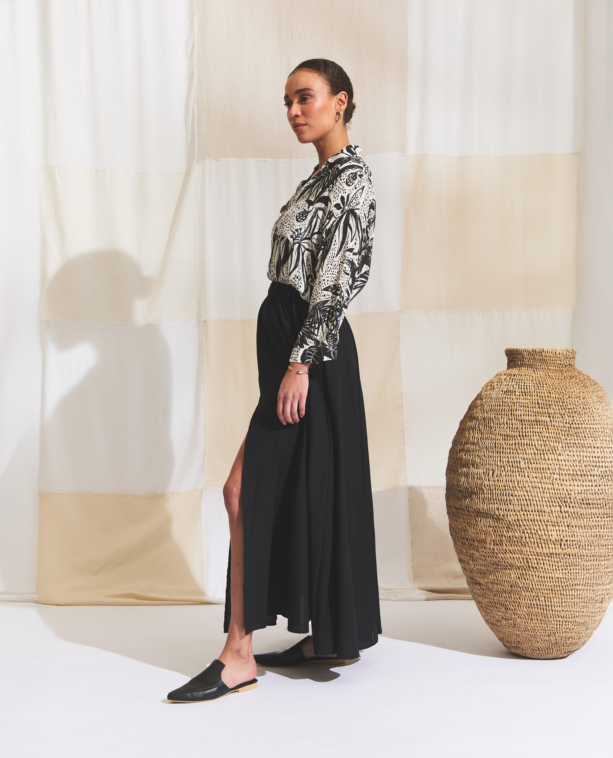 Maxi | Skirt With Slits | Black Check