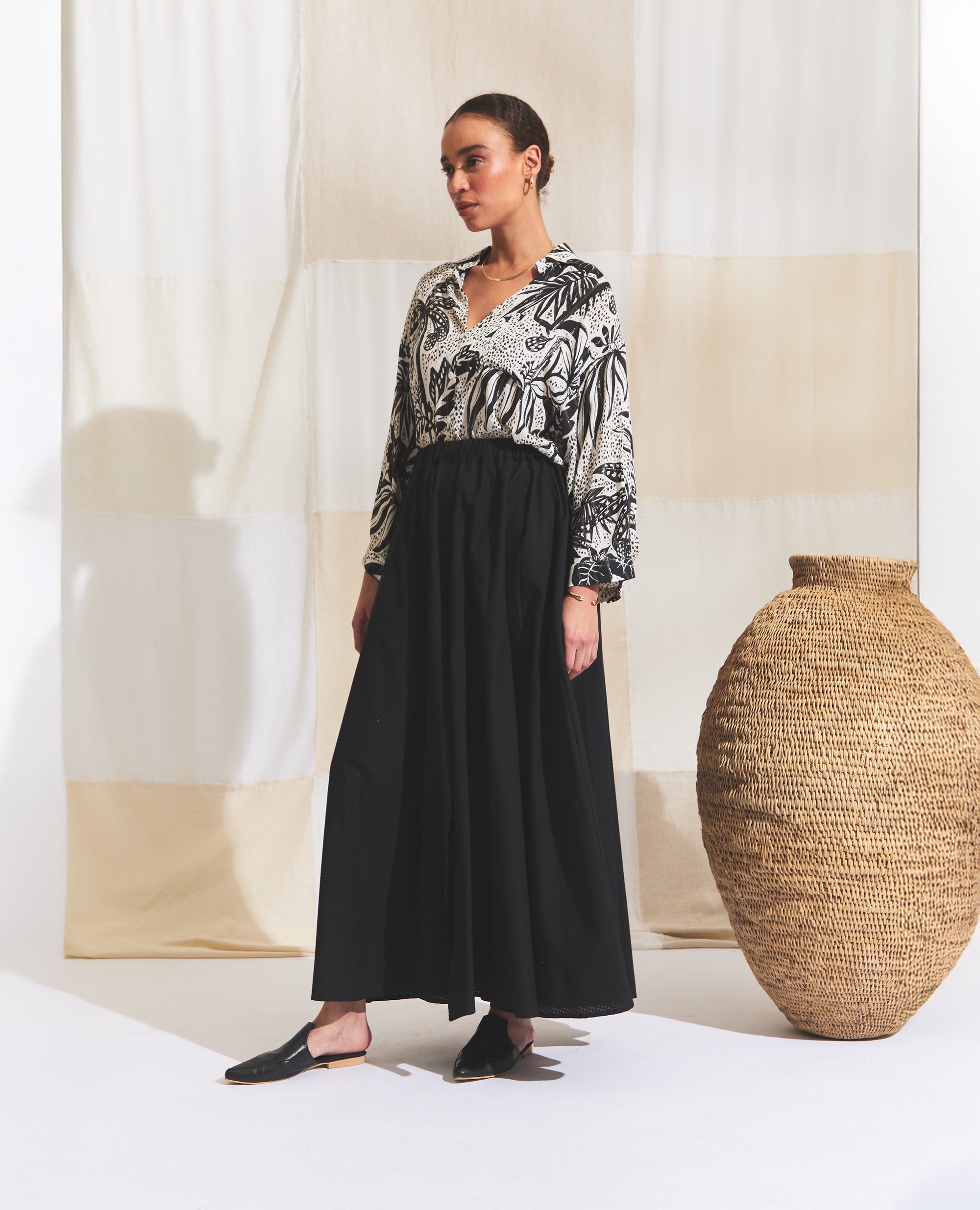 Maxi | Skirt With Slits | Black Check