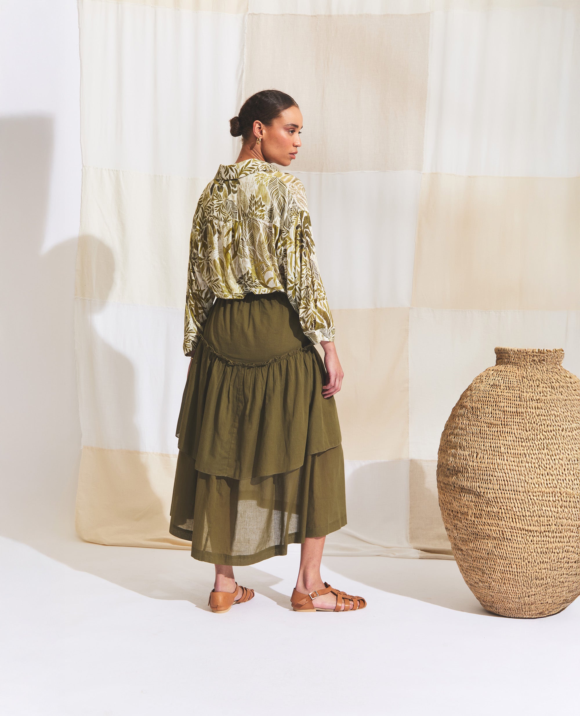Aya | Tier Maxi Skirt | Olive
