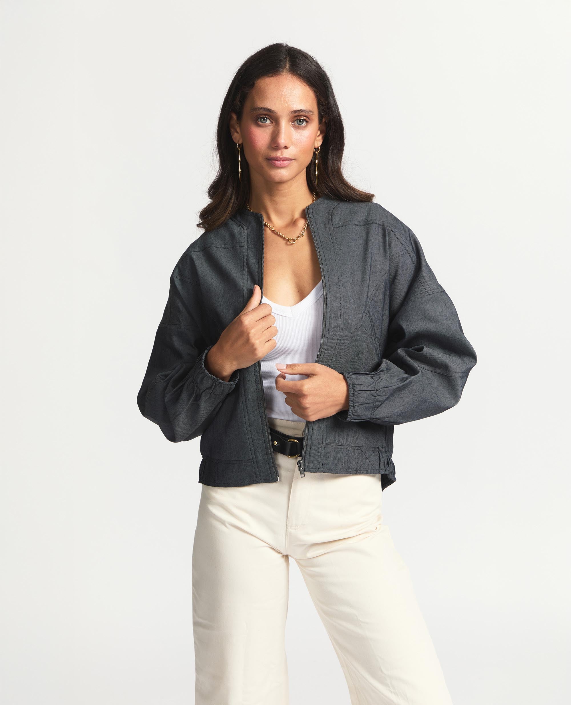 MJ | Lined Relaxed Bomber | Charcoal Denim