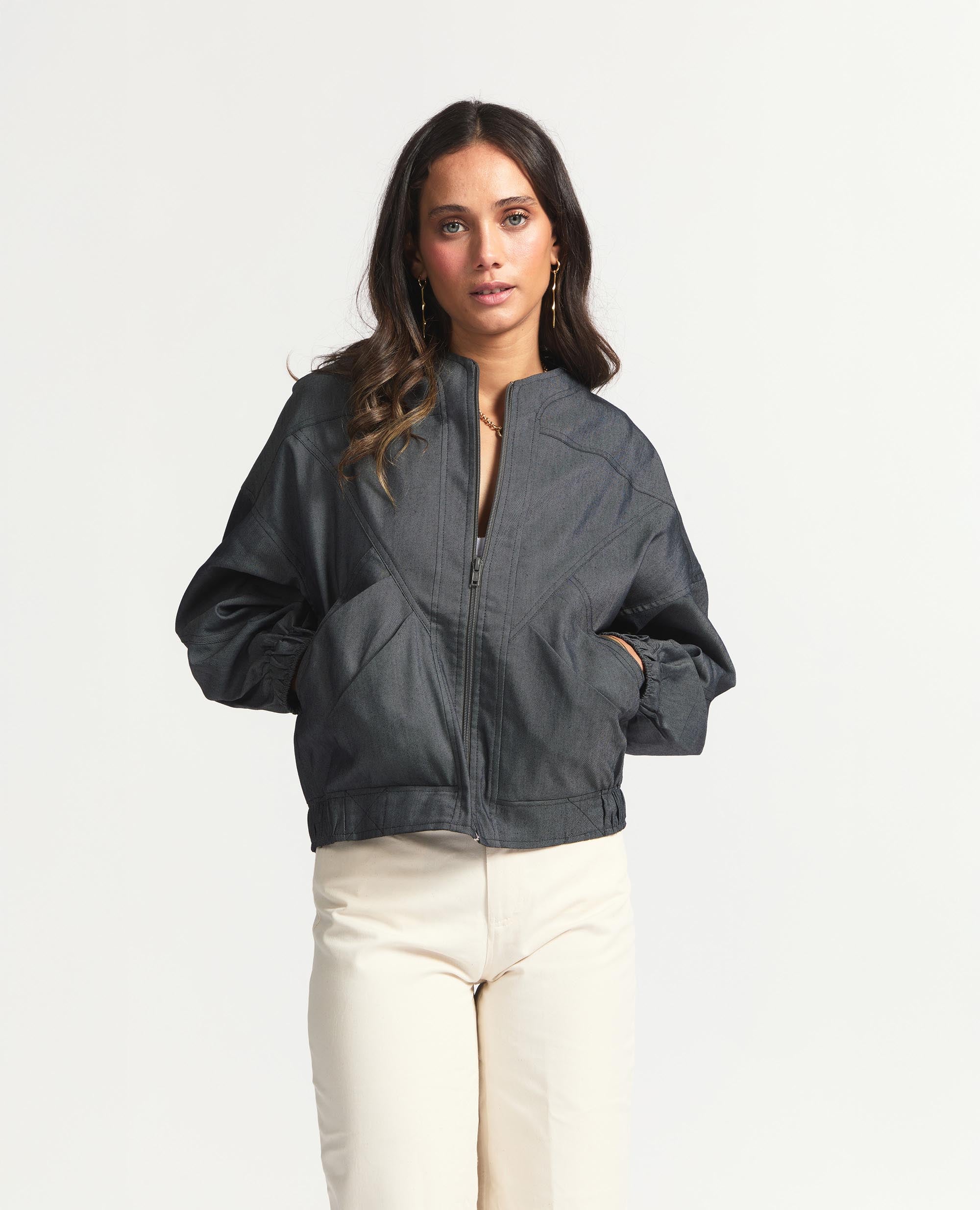 MJ | Lined Relaxed Bomber | Charcoal Denim