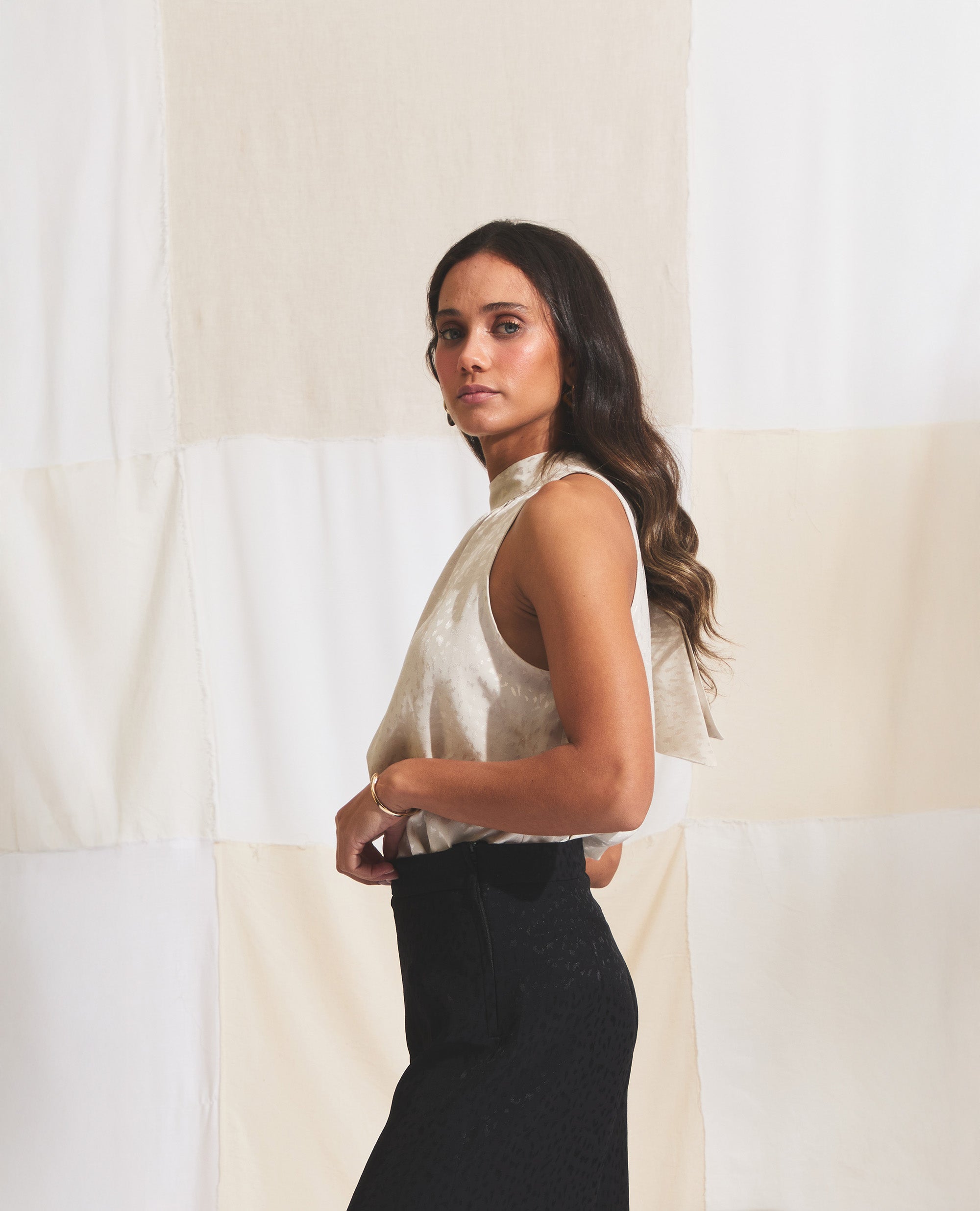 Lavalli | Sleeveless High-Neck Blouse | Ecru