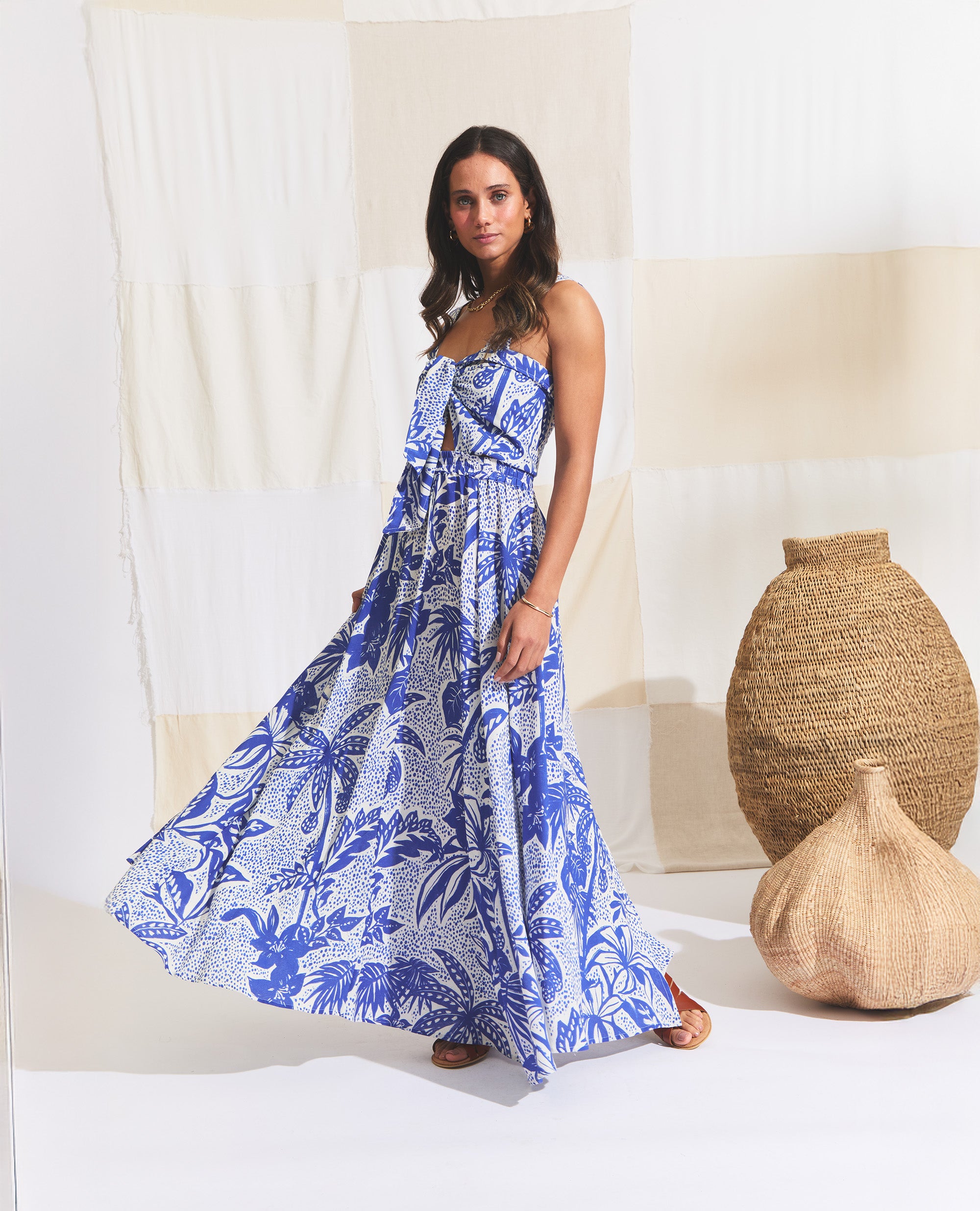 Calista | Two Piece Set | Cobalt & Ecru Jungle