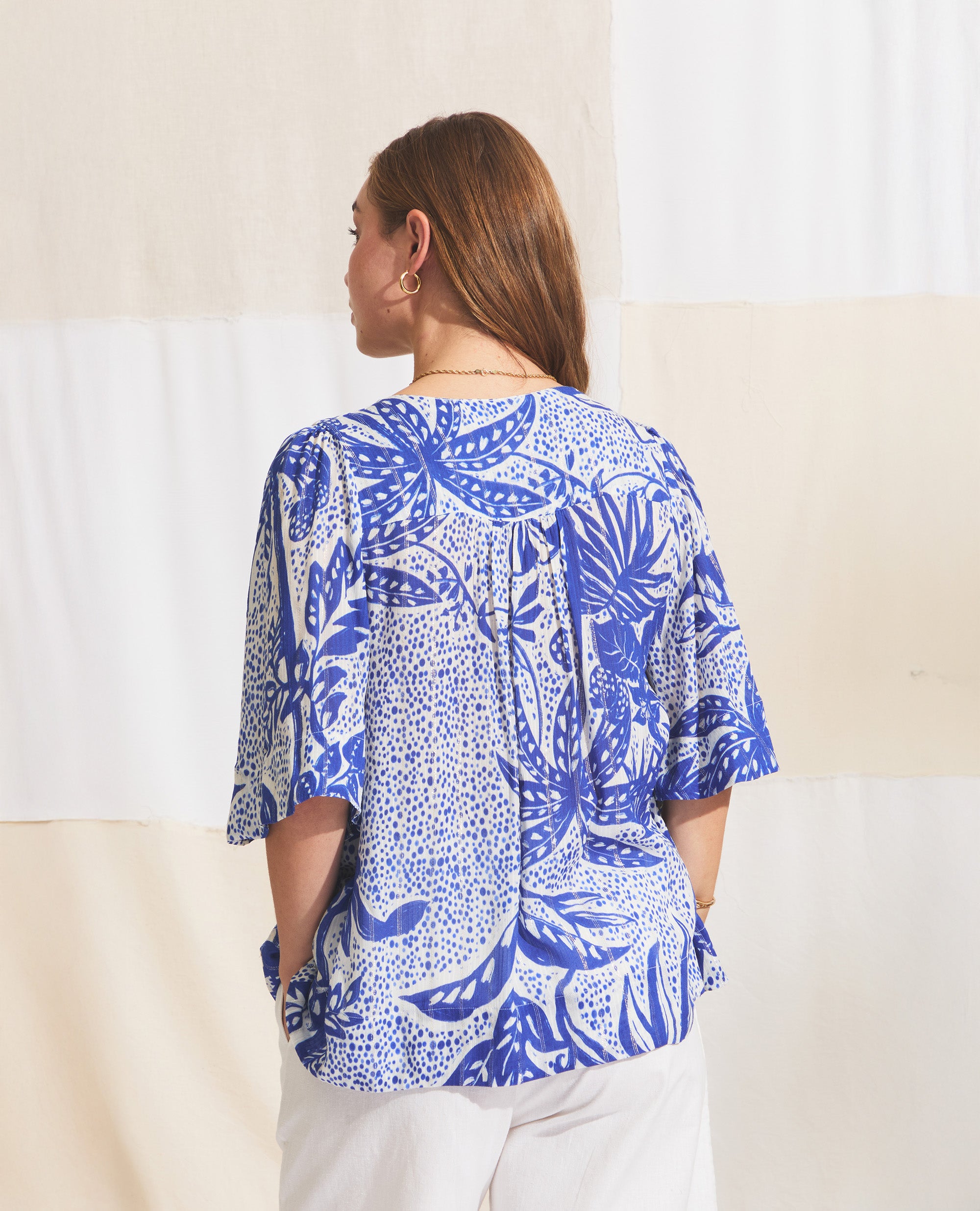 Luna | Relaxed Fit Blouse | Cobalt & Ecru Jungle