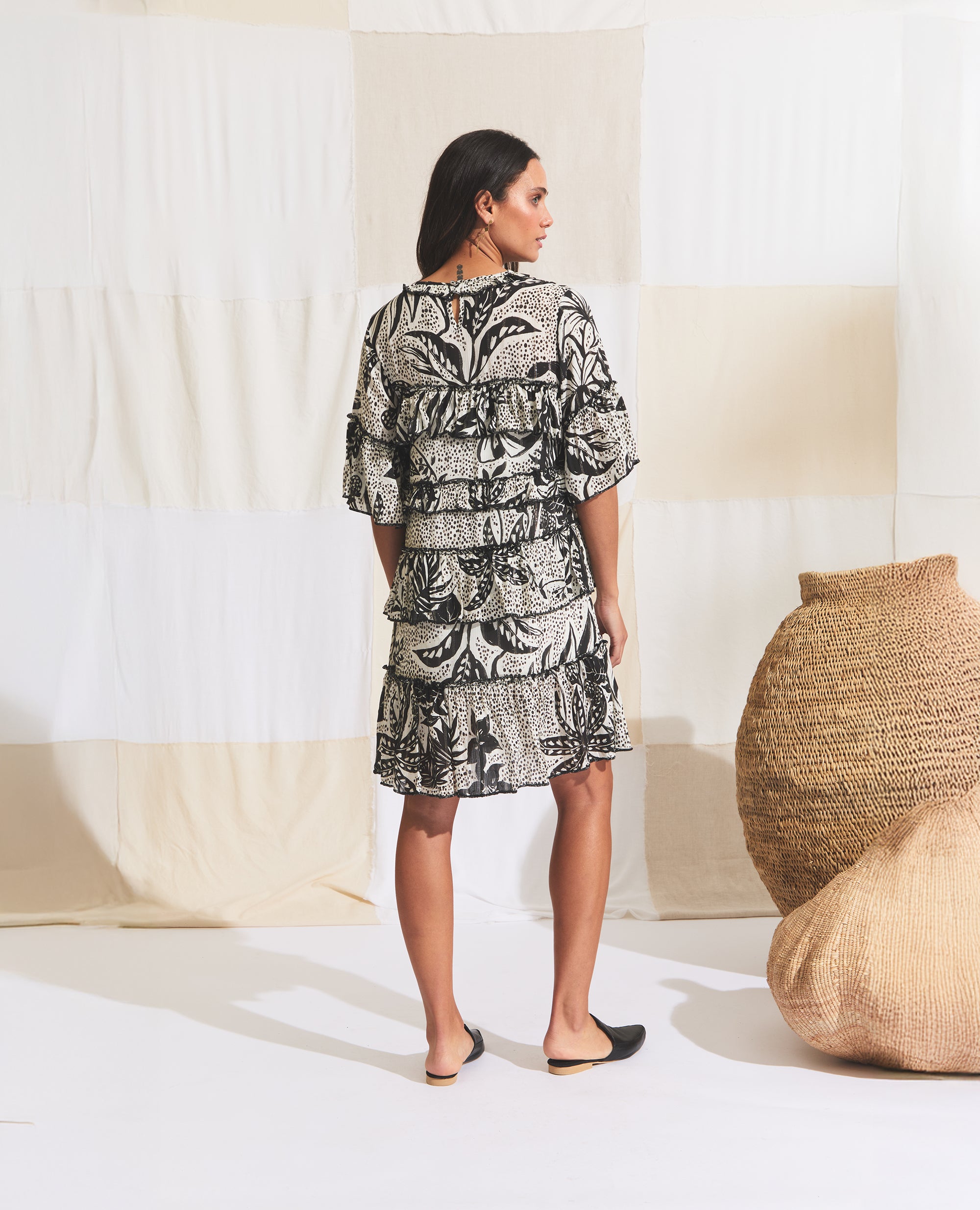 Leta | Mini Black Dress | Black & Ecru Jungle