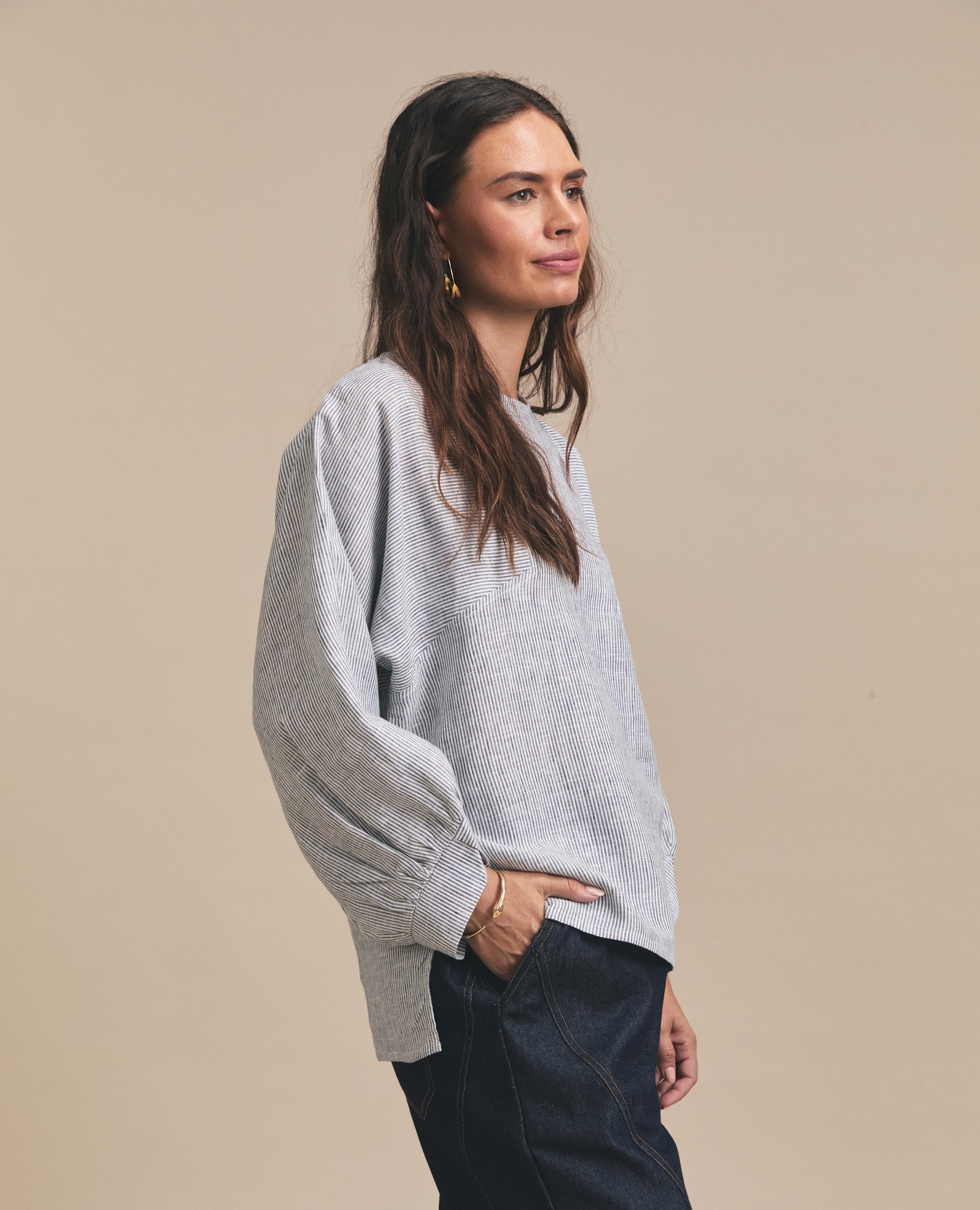 Helena | Oversized Blouse | Navy Stripe