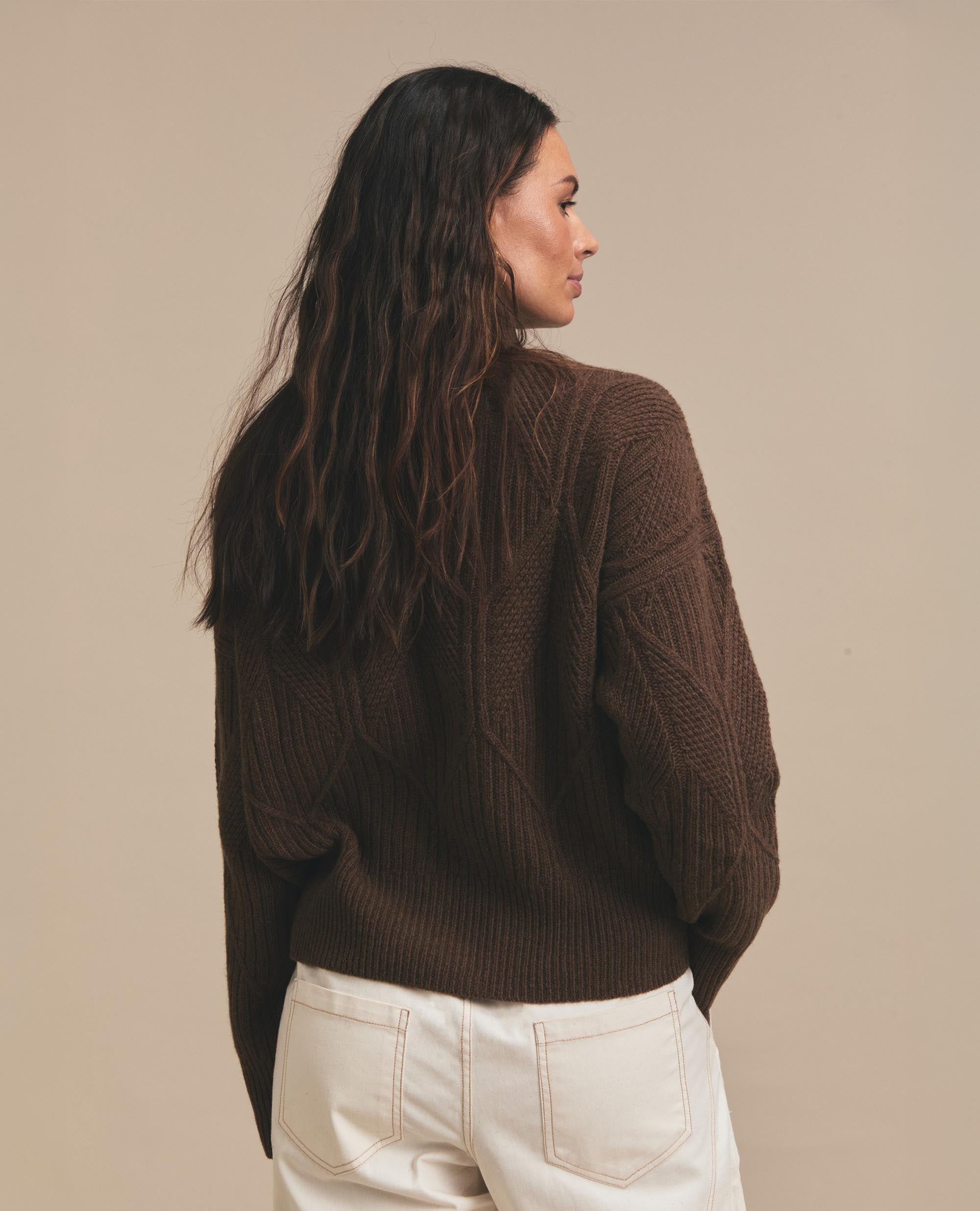 Cable | Polo Neck Jersey | Chocolate