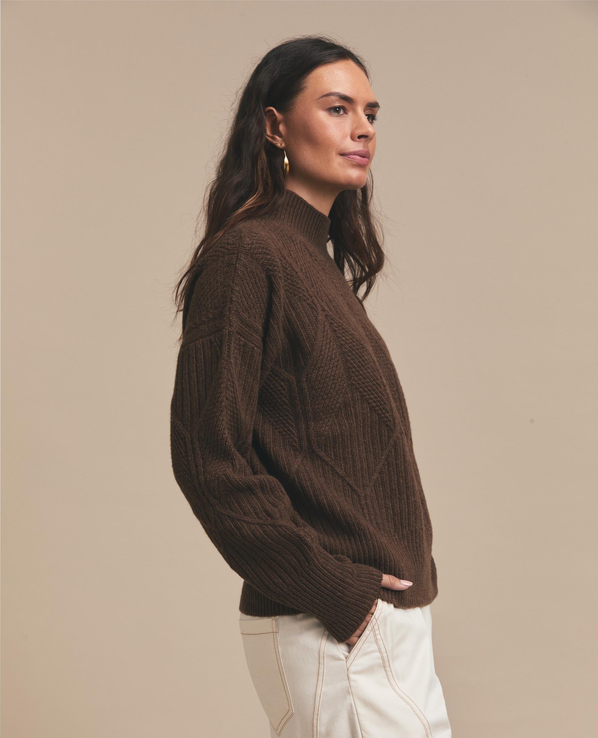 Cable | Polo Neck Jersey | Chocolate