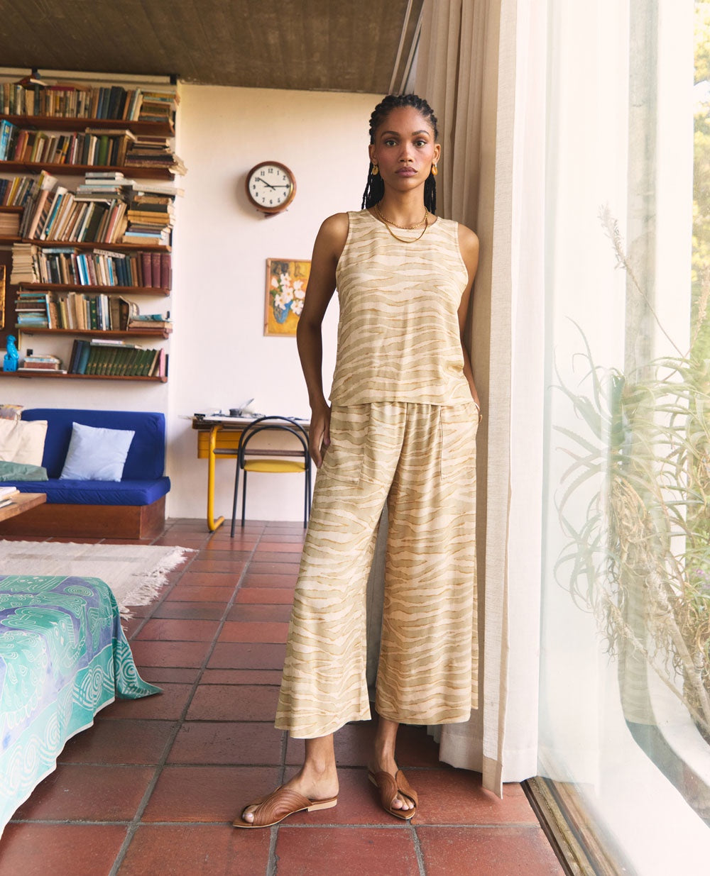 Shogun Pants | Cropped Wide Length Pants | Dune Stripe