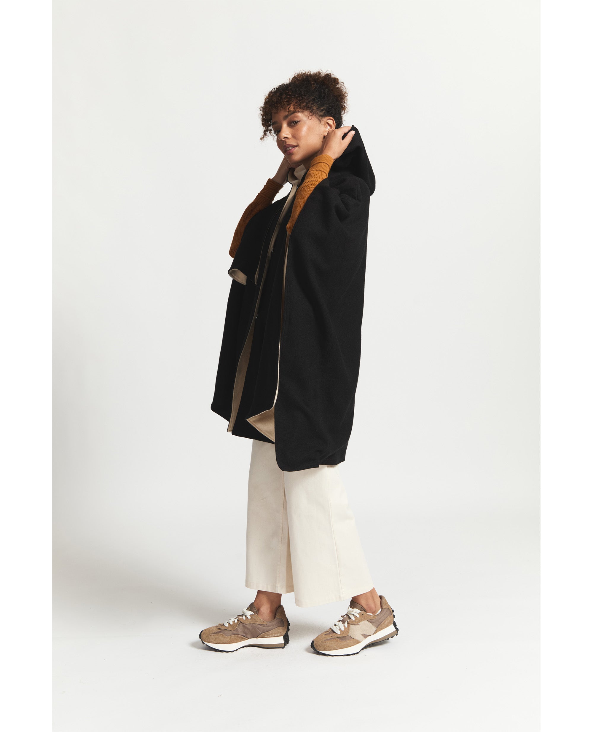 Tone | Oversized Poncho With Hood | Black & Beige