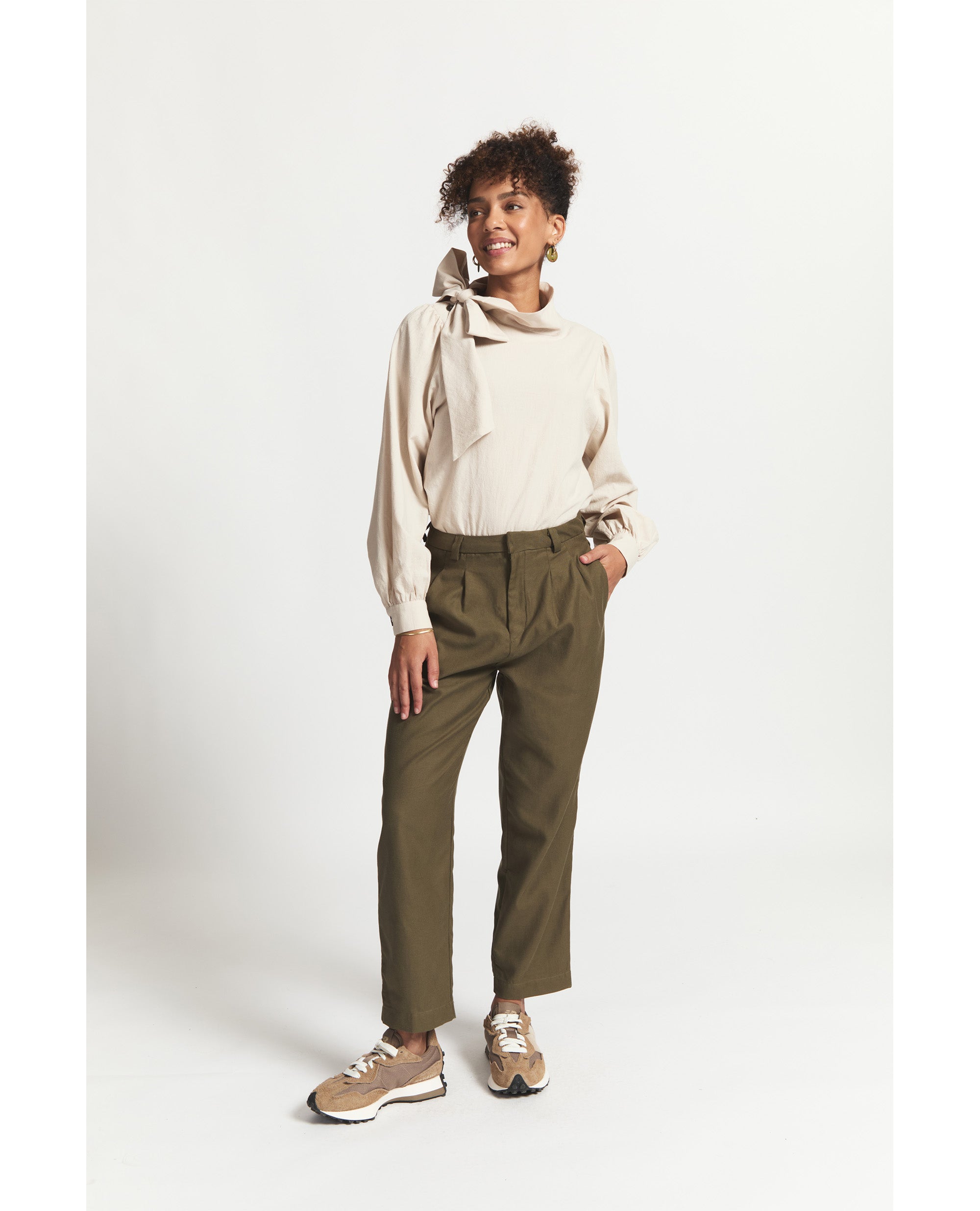 Keira | Cotton Straight Leg Trouser | Olive