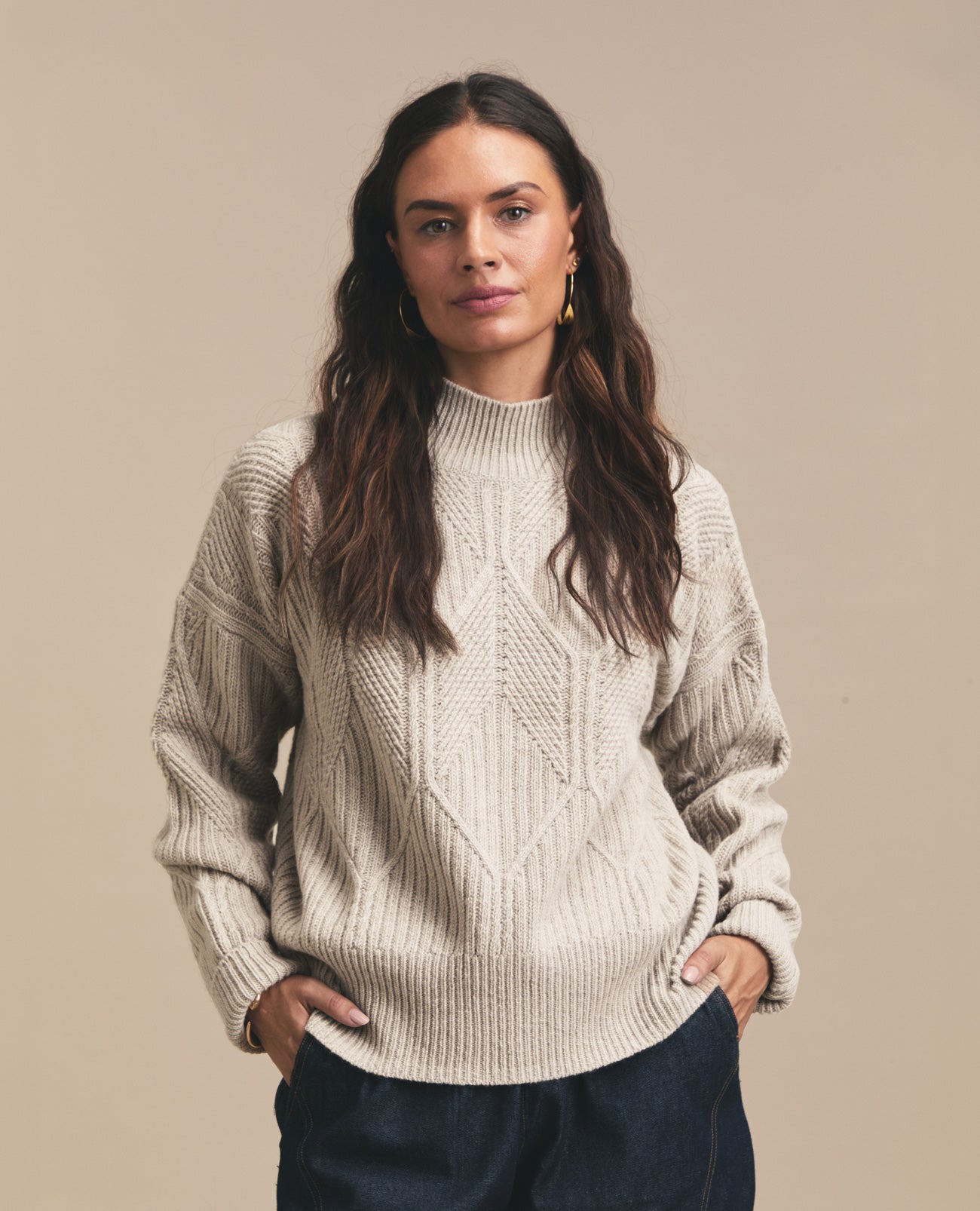 Cable | Polo Neck Jersey | Ecru