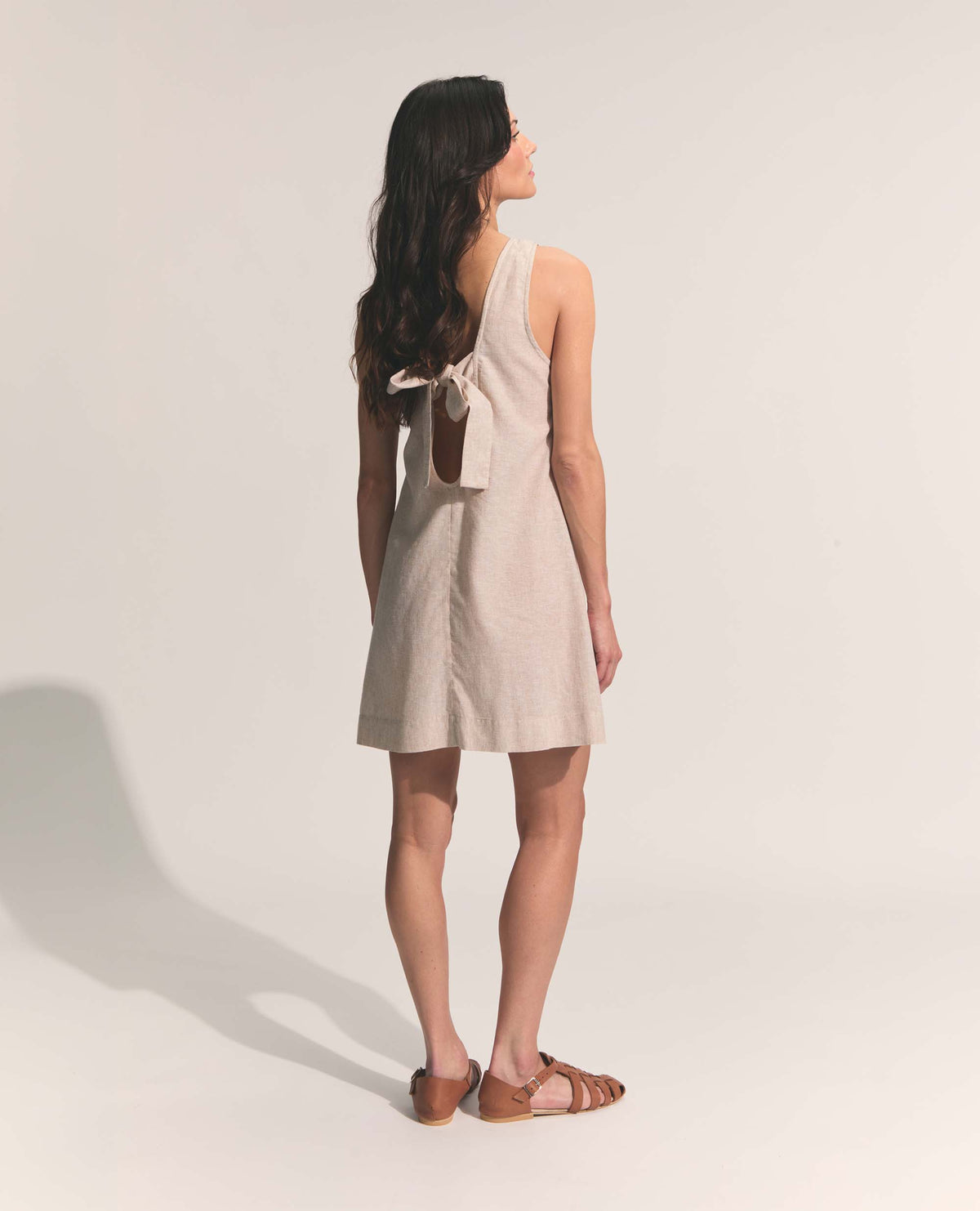 Mini | Sleeveless Open Back A-Line Dress | Natural
