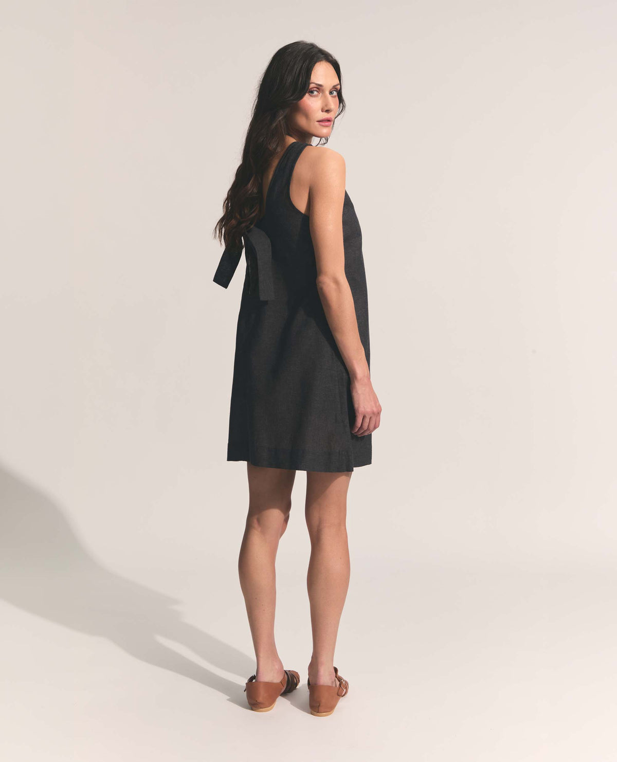 Mini | Sleeveless Open Back A-Line Dress | Charcoal