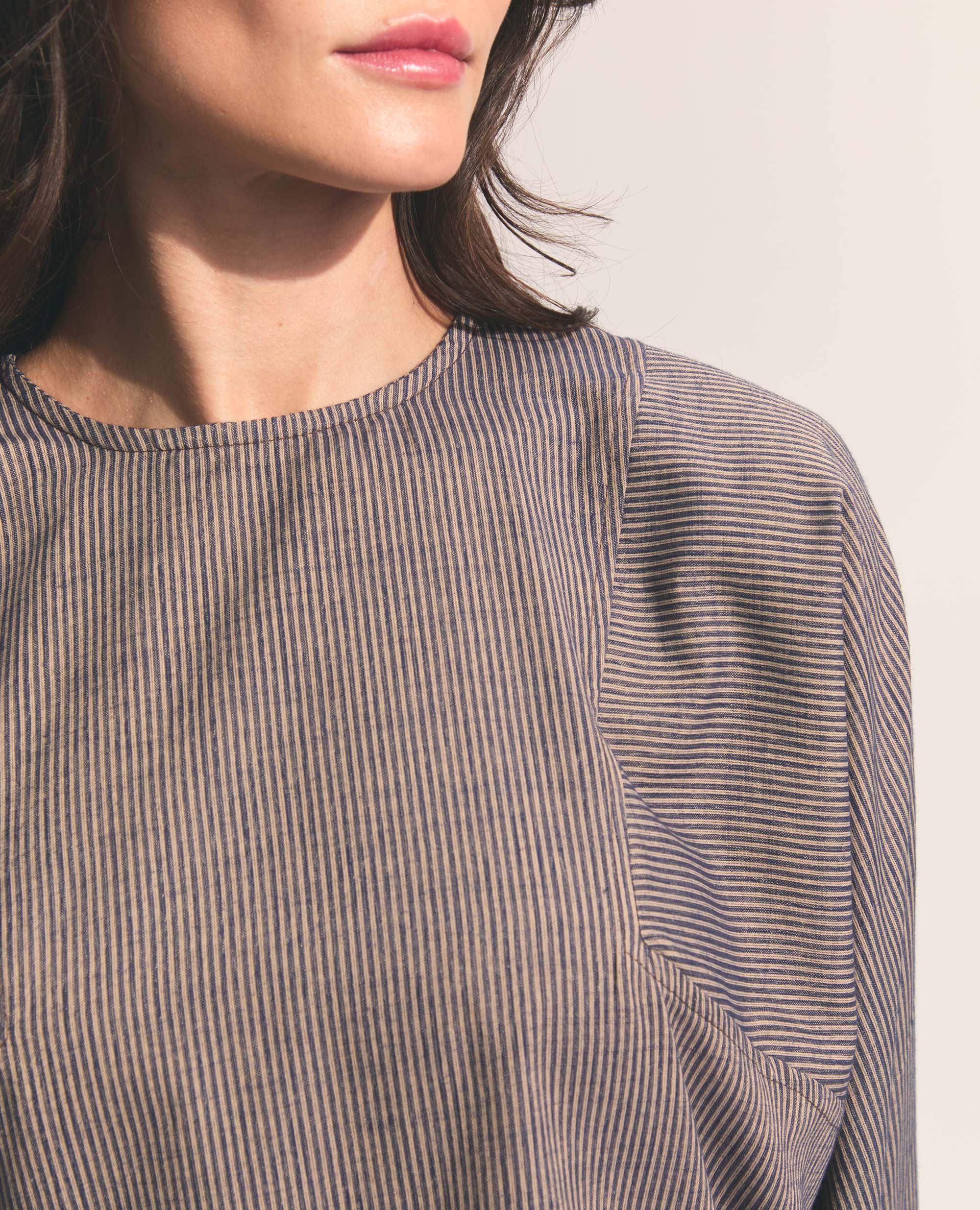 Helena | Oversized Blouse | Navy & Tan Stripe