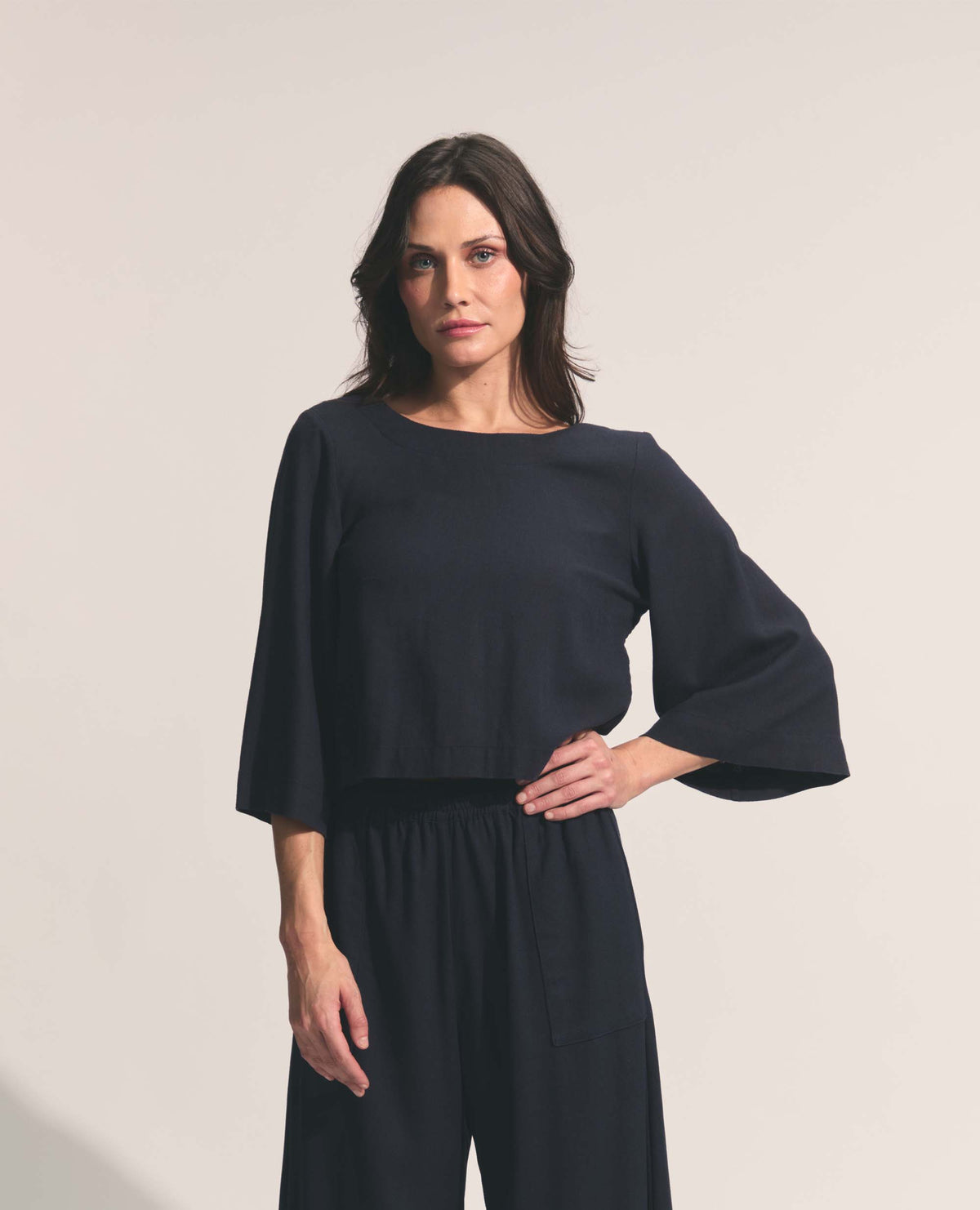 Dione | Three Quarter Flare Sleeve | Navy