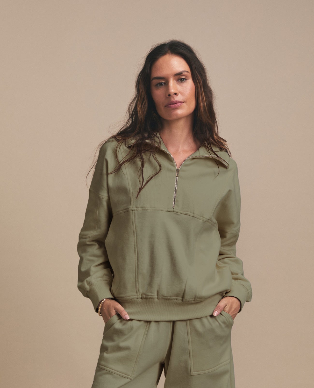 Sian Top | Zip Track Top | Khaki
