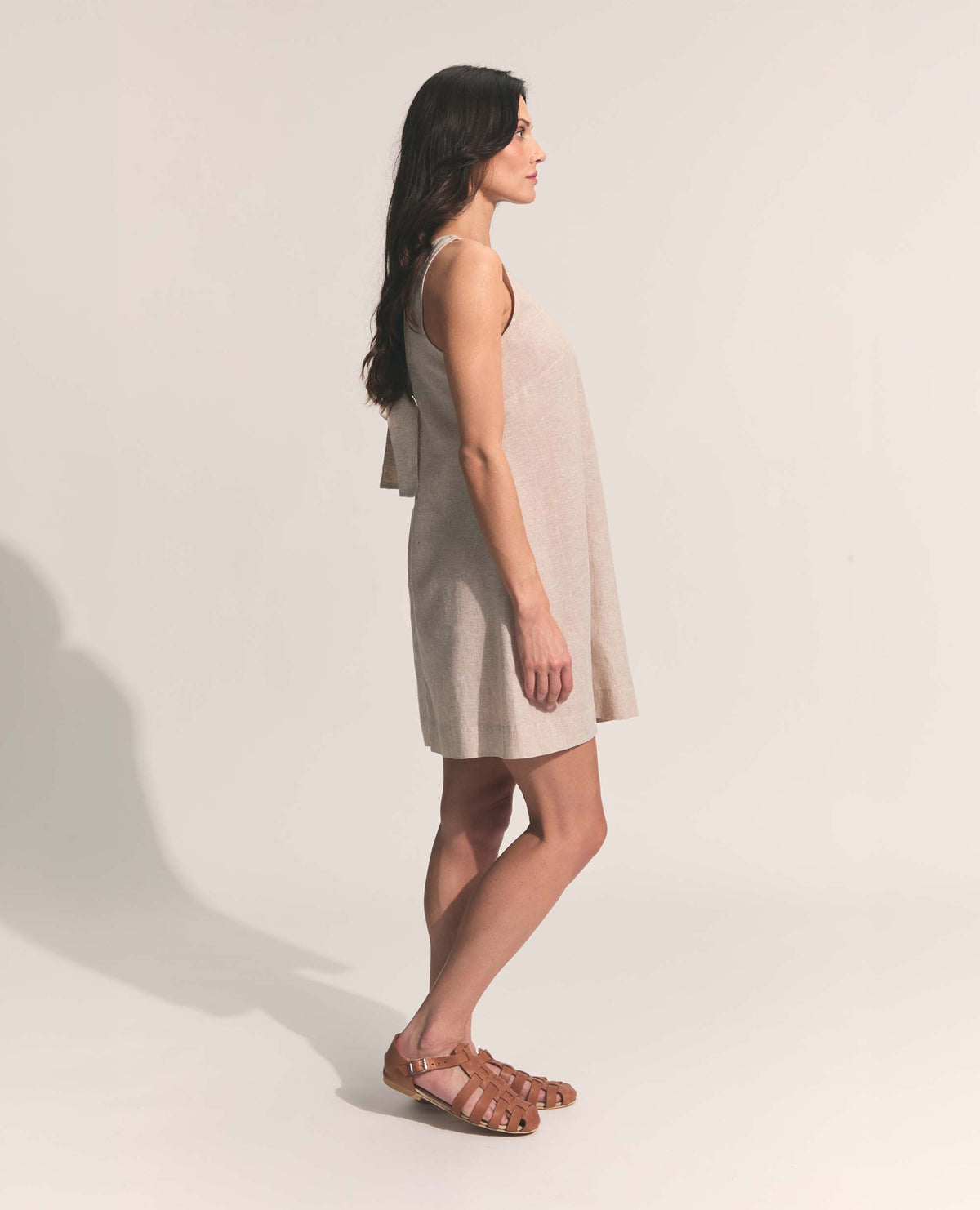 Mini | Sleeveless Open Back A-Line Dress | Natural