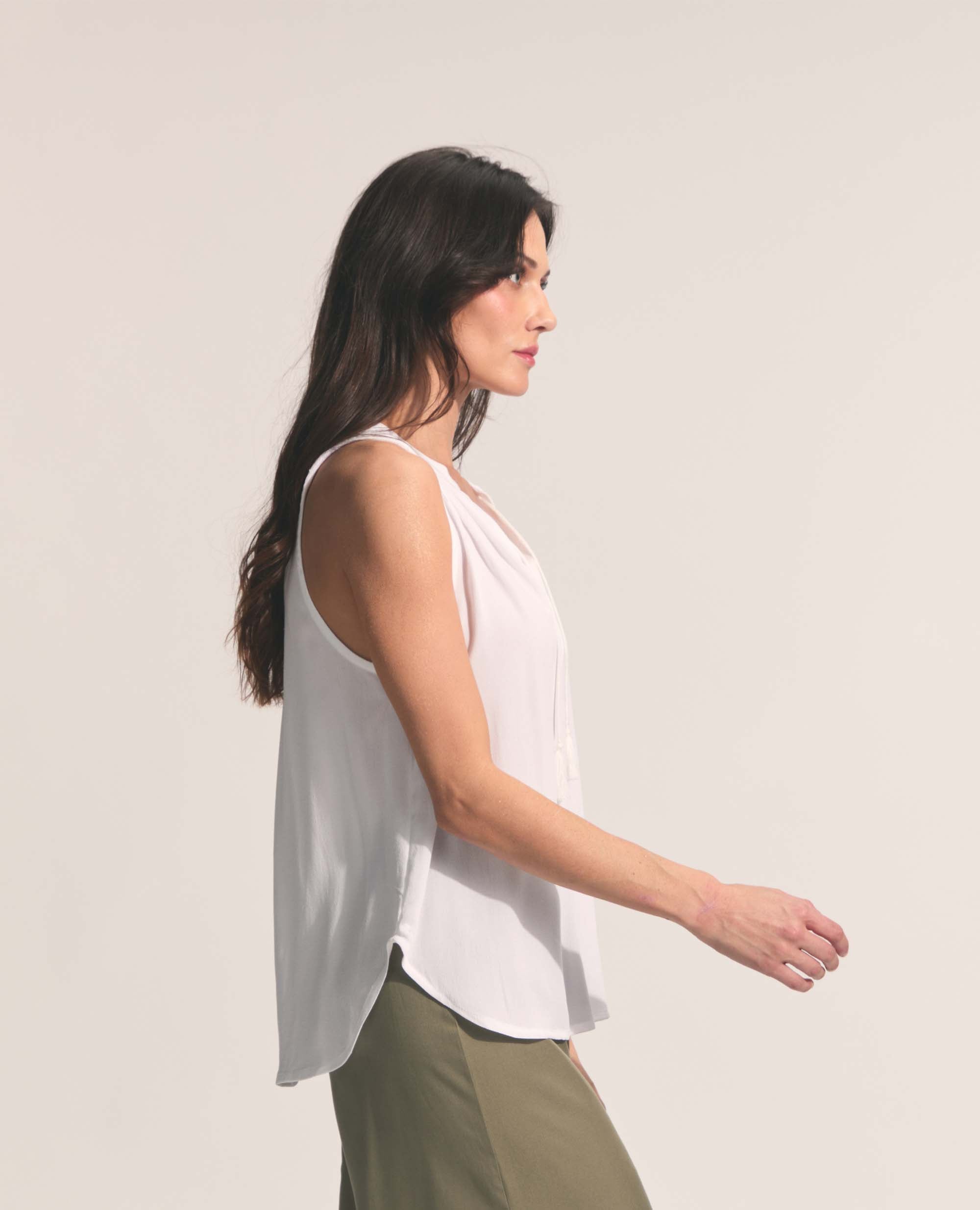 Alfama | Tassle Tie Blouse | White