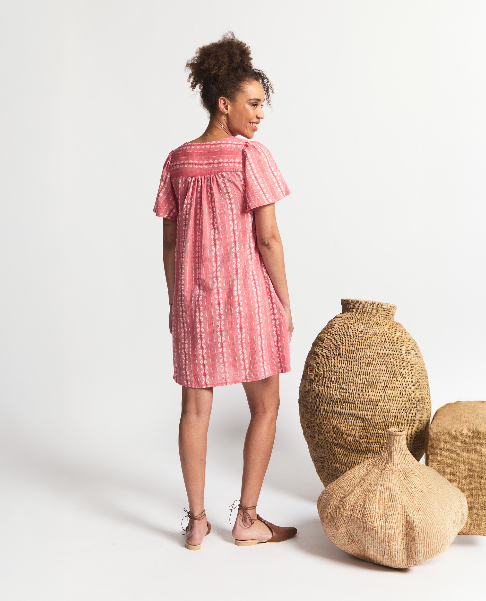 Aurora | Flutter Sleeve Dress | Red Flower