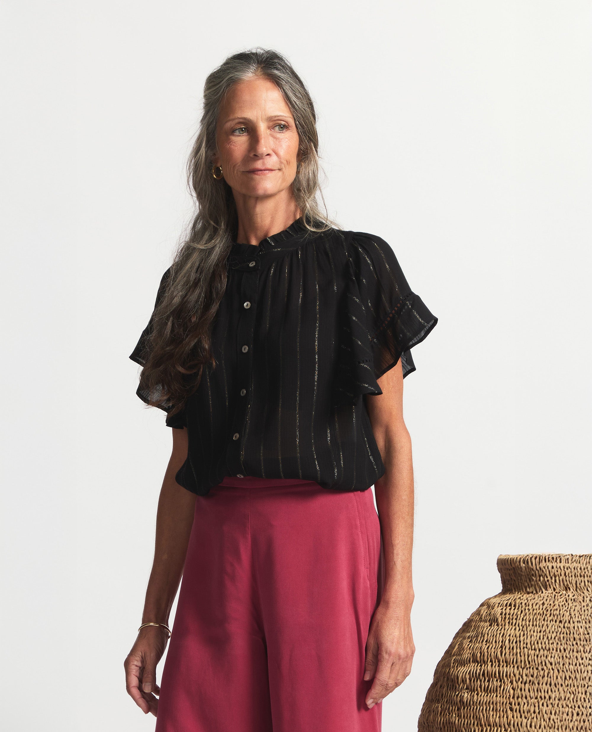 Lilia | Relaxed Blouse | Black & Gold Stripe