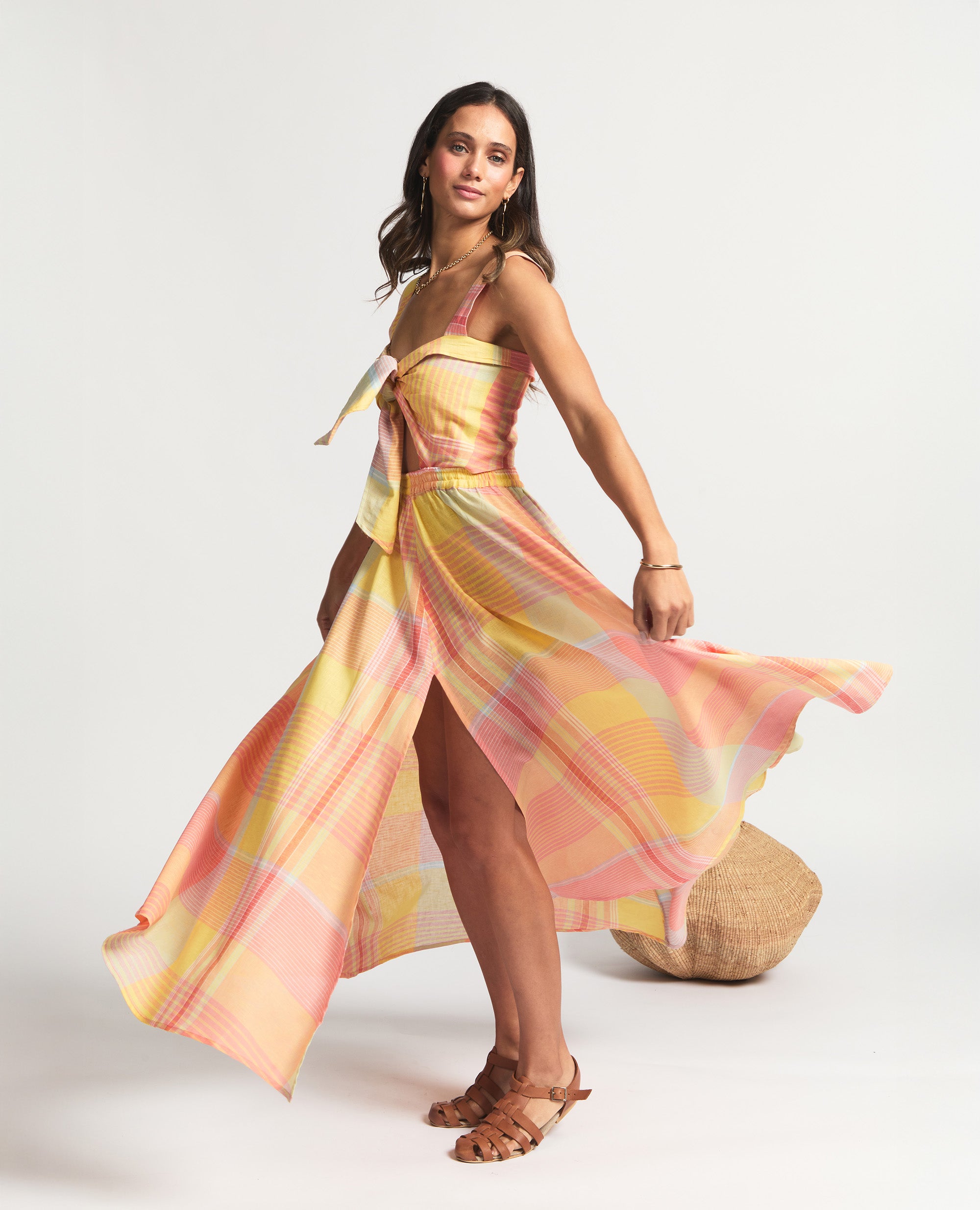 Calista | Two Piece Set | Tangerine Check