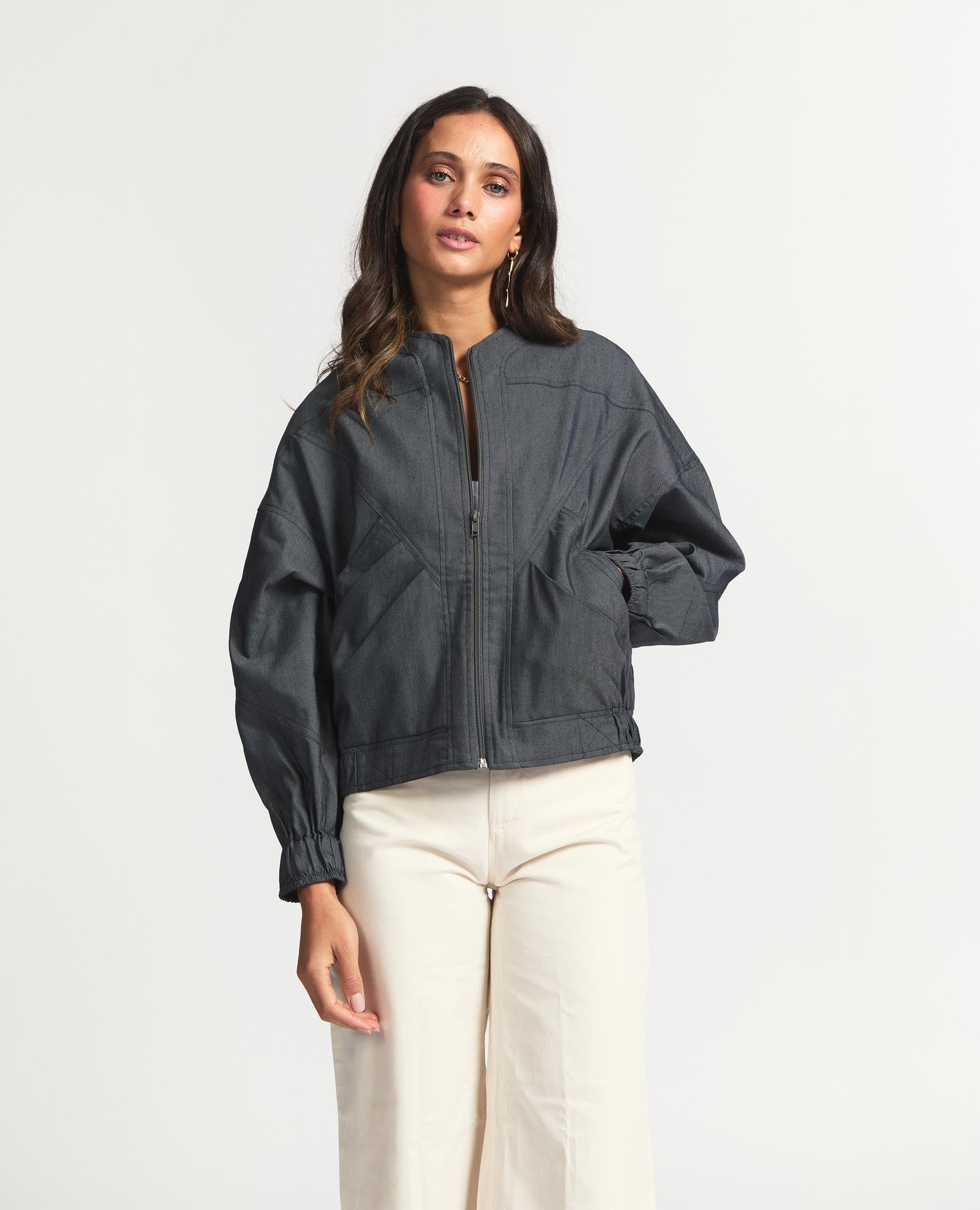 MJ | Lined Relaxed Bomber | Charcoal Denim