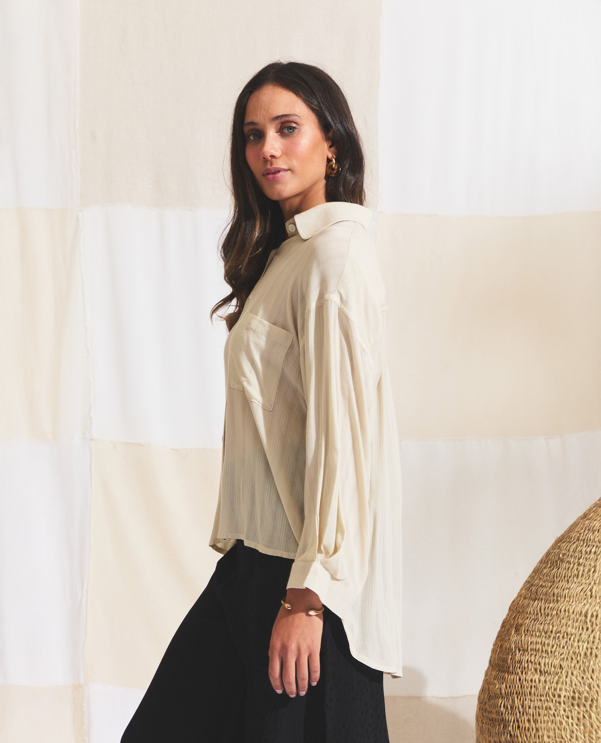 Harper Resort | Ecru & Gold Stripe