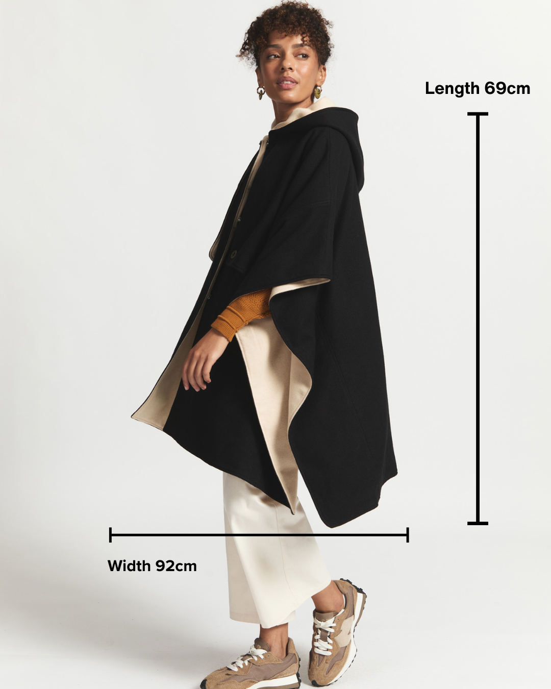 Tone | Oversized Poncho With Hood | Black & Beige