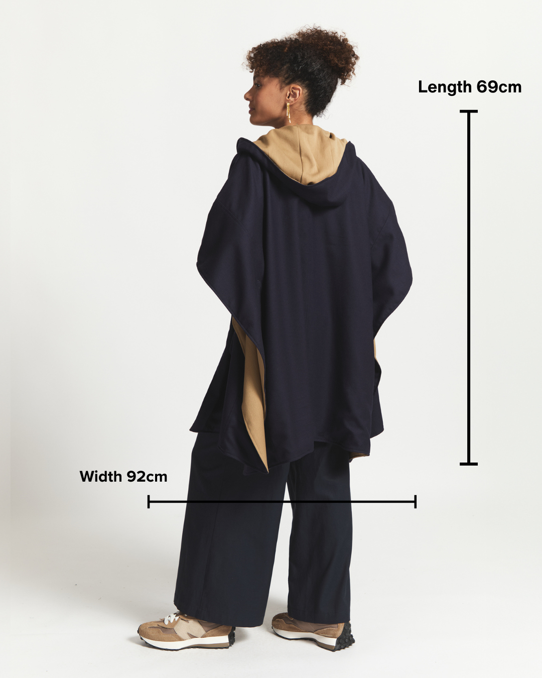Tone | Oversized Poncho With Hood | Navy & Toffee