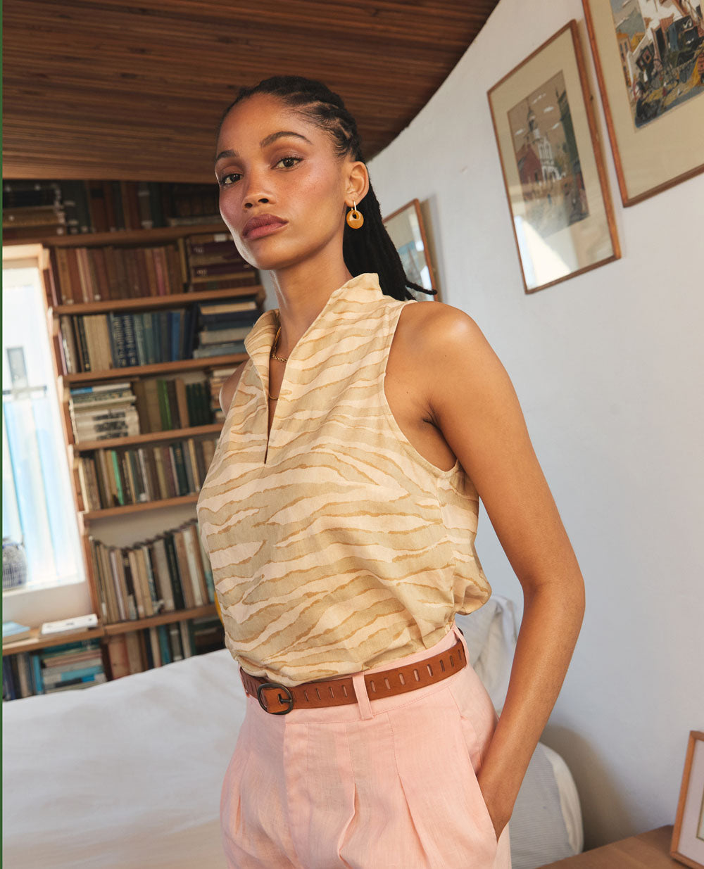 Solana | Stand Collar Top | Dune Stripe