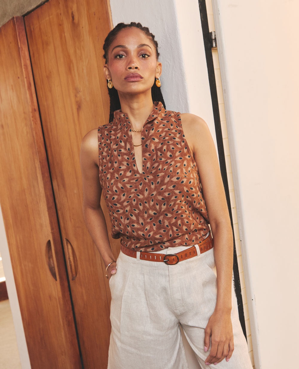 Solana | Stand Collar Top | Desert Eye